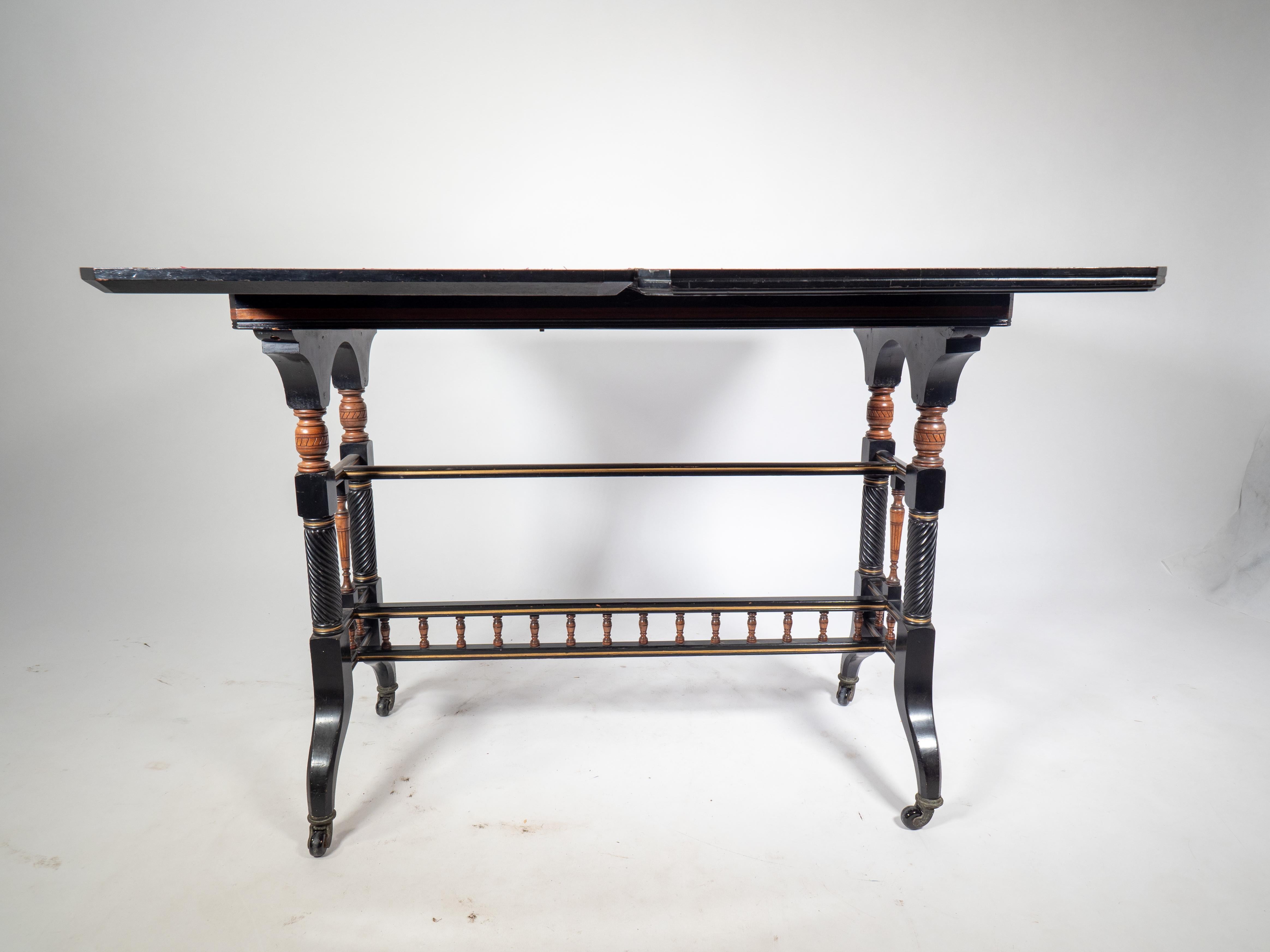 Gillows attr An Aesthetic Movement ebonized & fold over floral inlaid card table For Sale 13