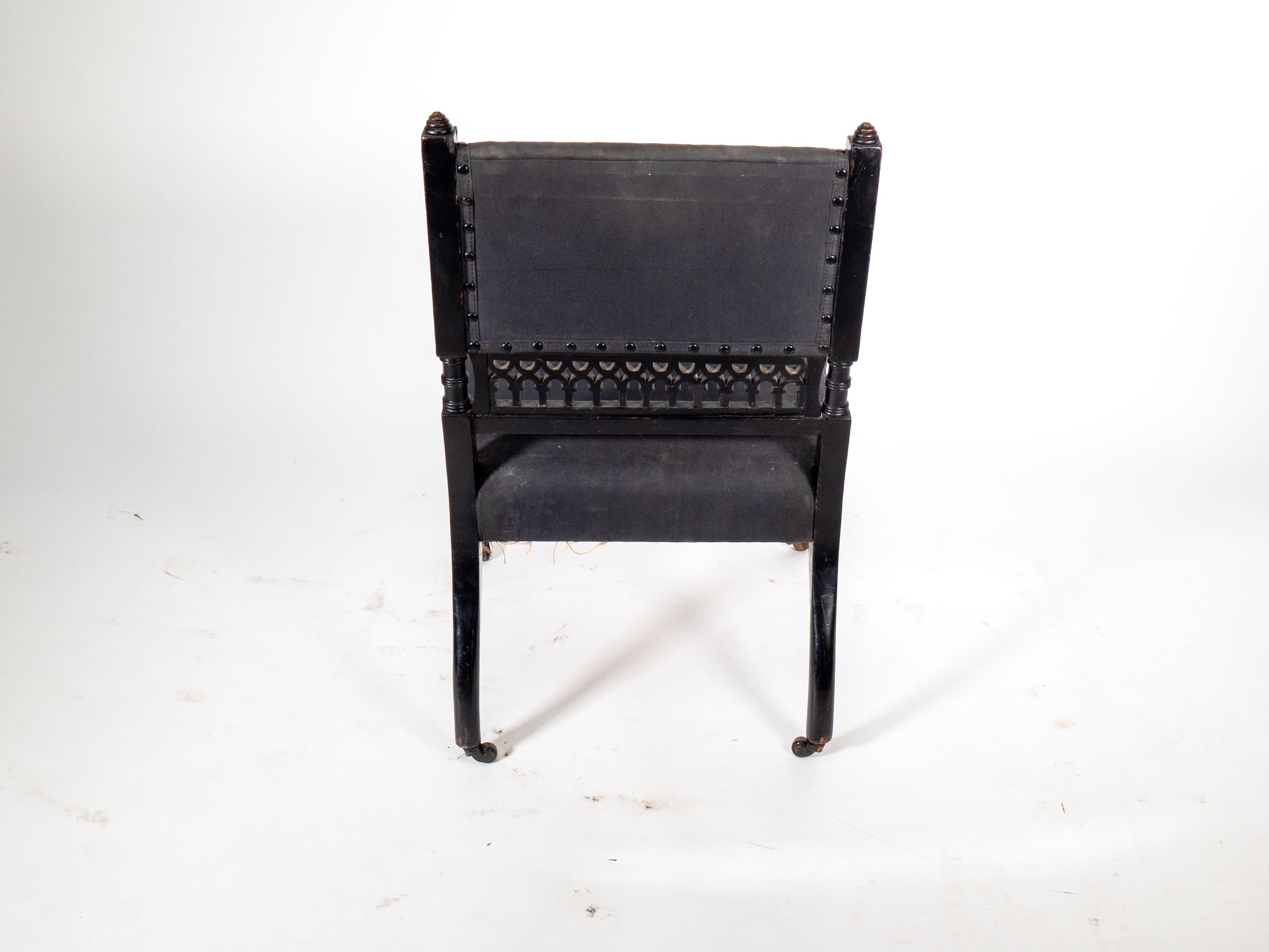 An Aesthetic Movement low side chair with fretwork to the lower back rest In Good Condition For Sale In London, GB