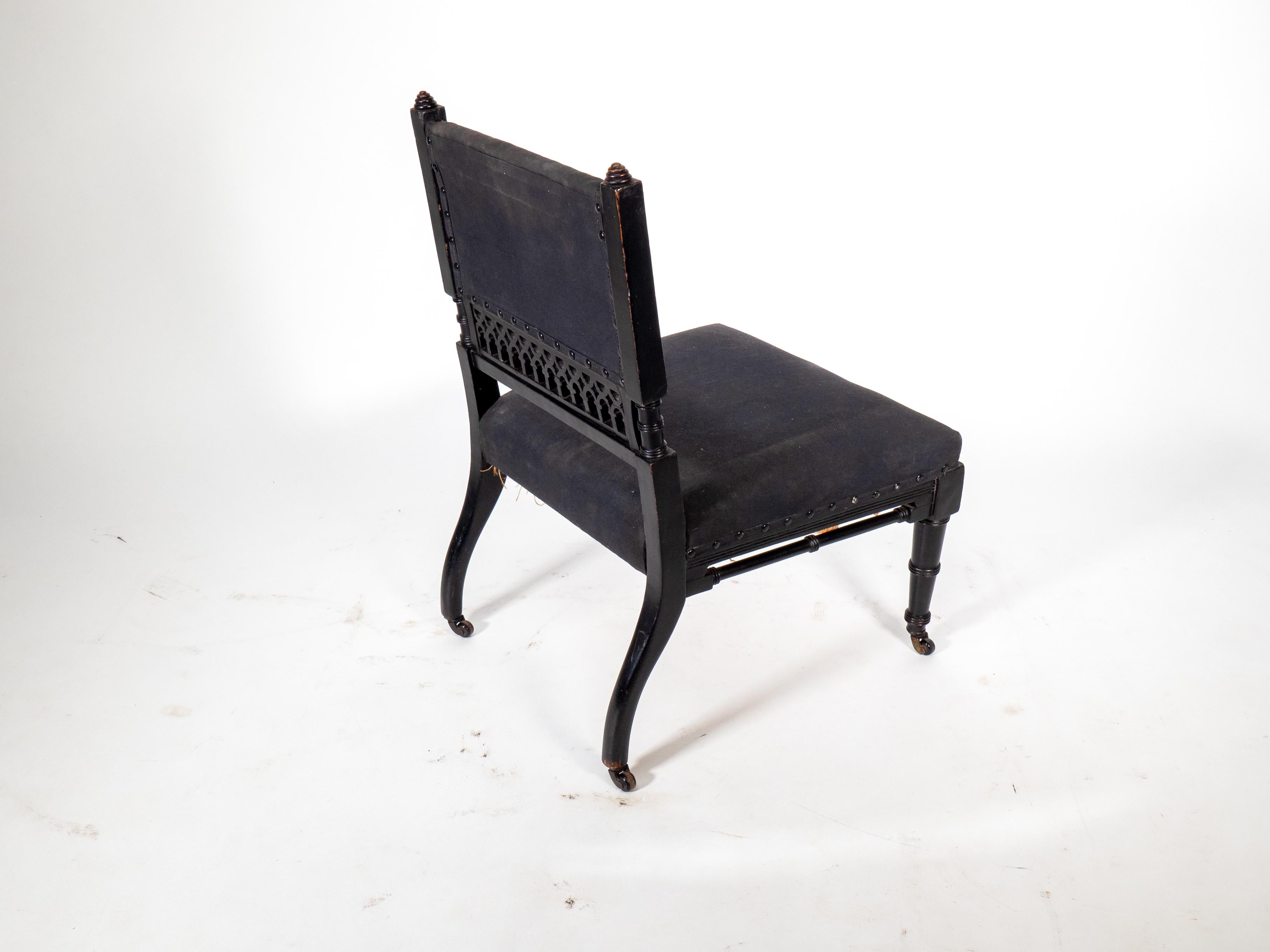 Late 19th Century An Aesthetic Movement low side chair with fretwork to the lower back rest For Sale