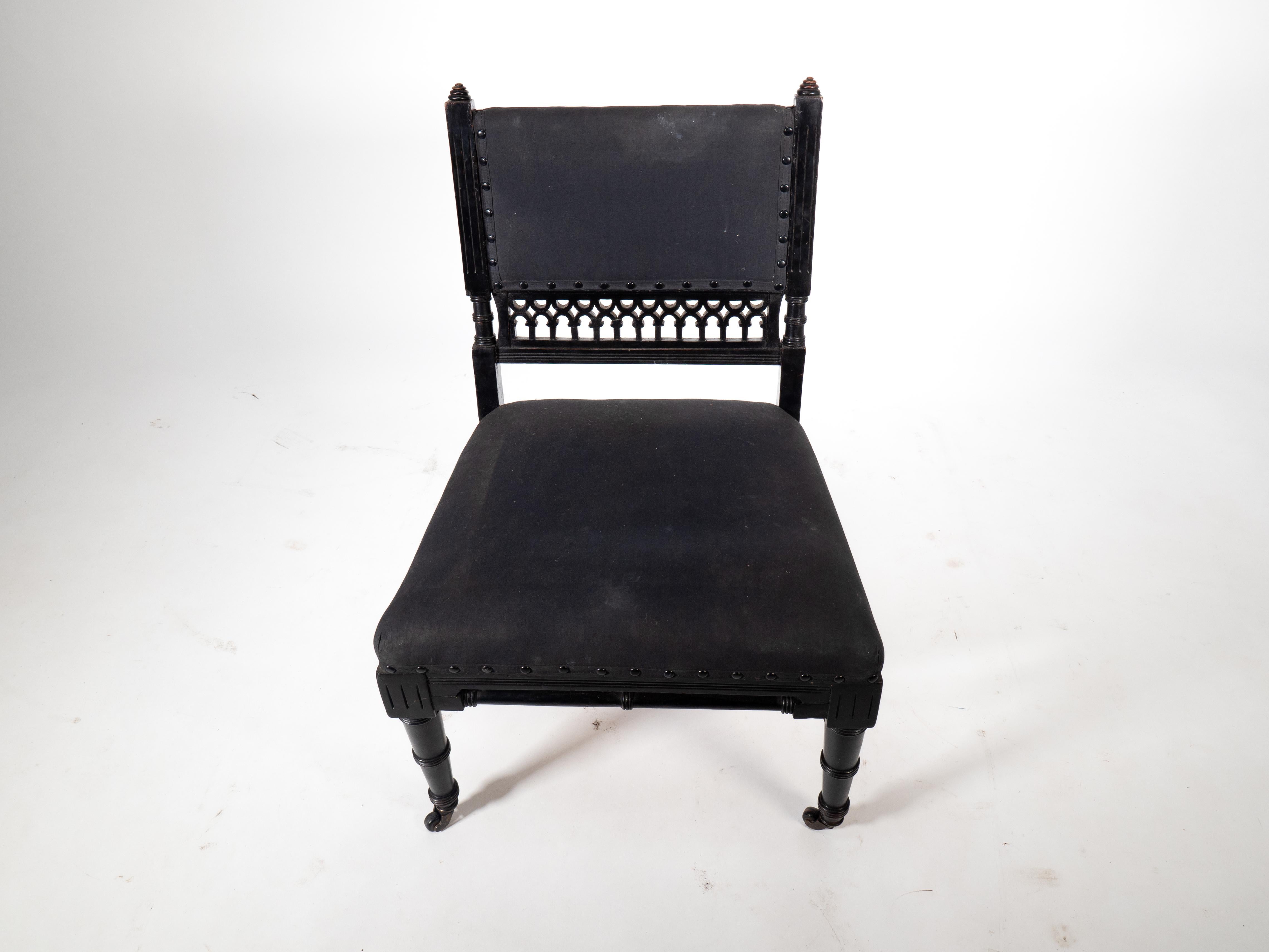 An Aesthetic Movement low side chair with fretwork to the lower back rest For Sale 1