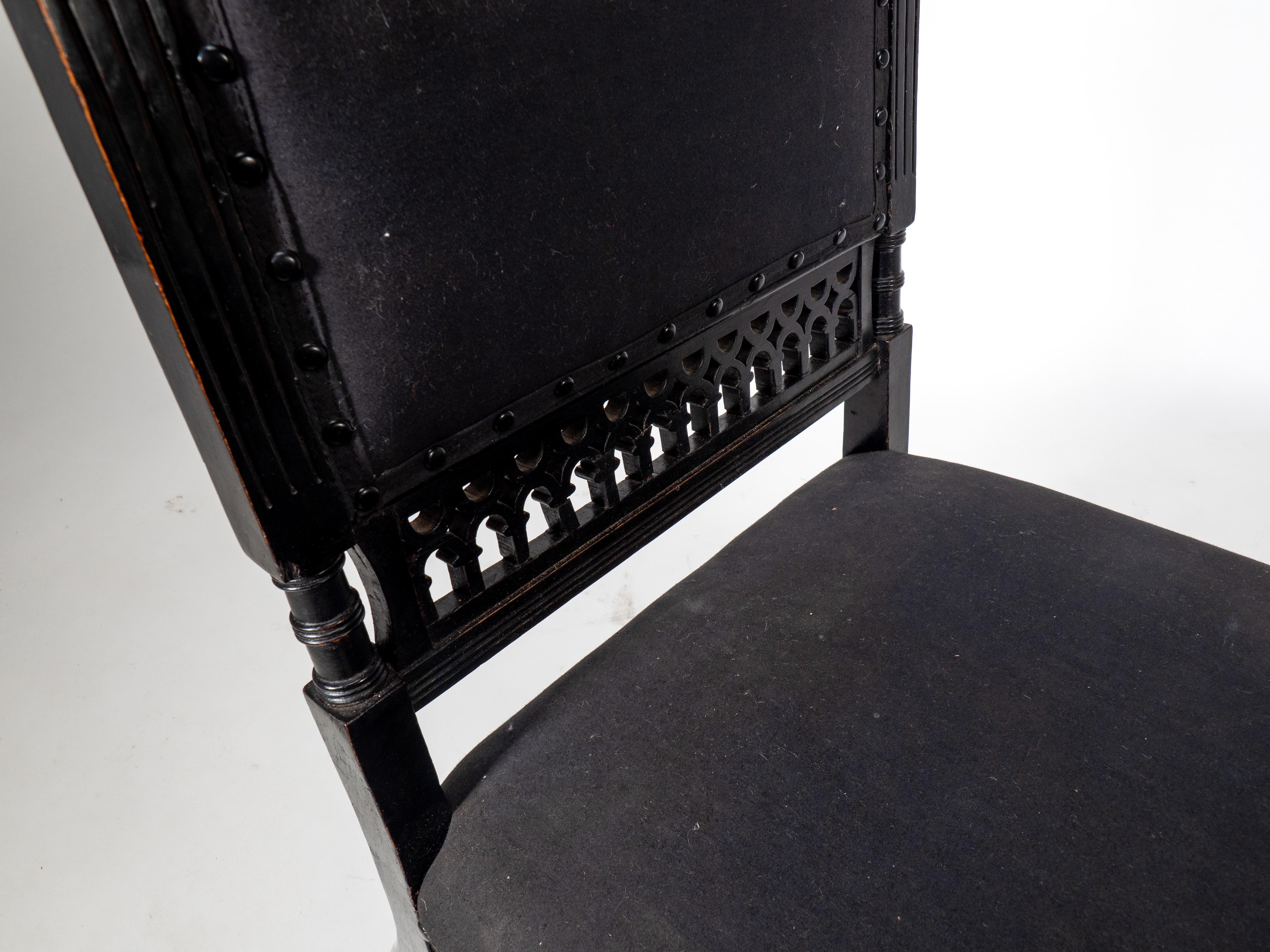An Aesthetic Movement low side chair with fretwork to the lower back rest For Sale 2