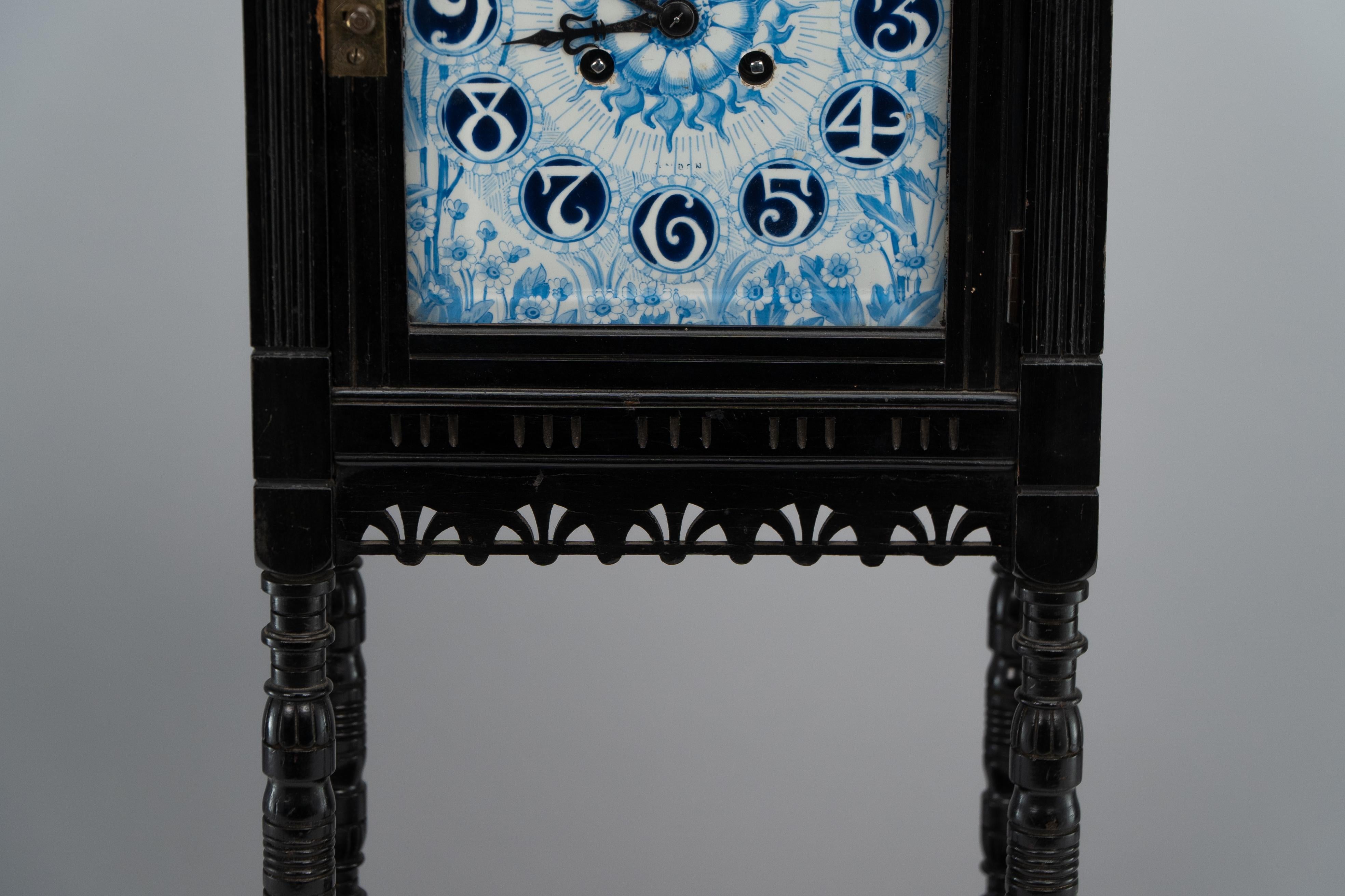 Lewis Foreman Day. A rare Aesthetic Movement mantel clock with floral decoration For Sale 3