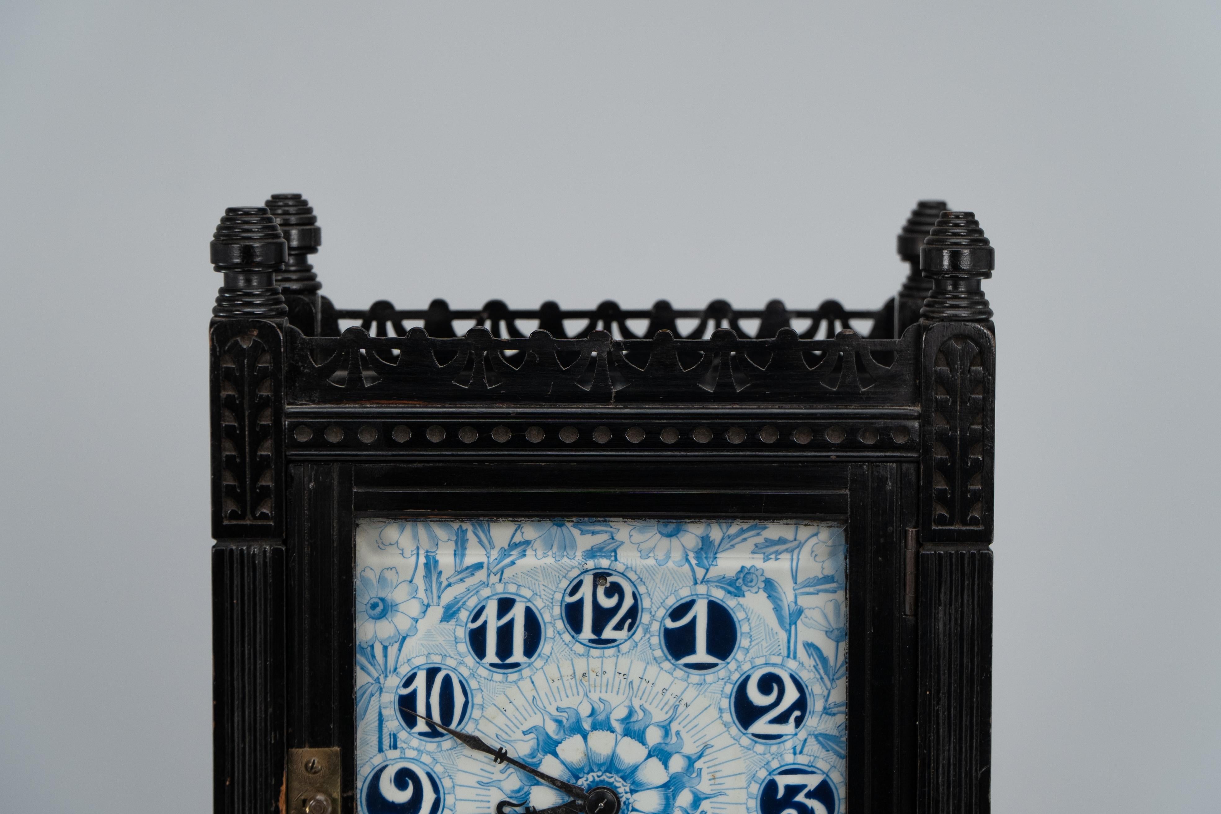 Lewis Foreman Day. A rare Aesthetic Movement mantel clock with floral decoration For Sale 2