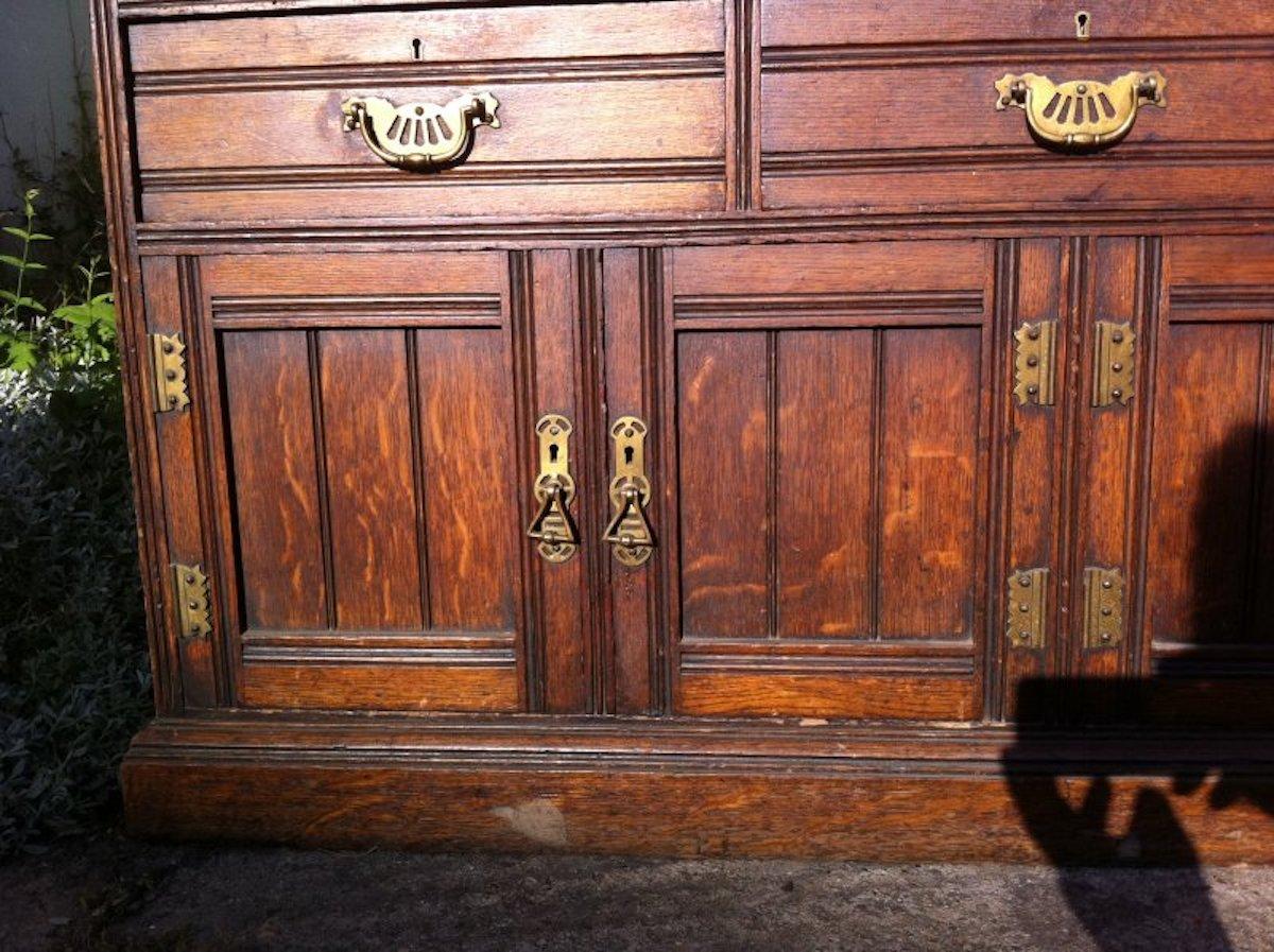 Aesthetic Movement Oak Bookcase Sideboard with a Pre Raphaelite Oil Painting For Sale 2