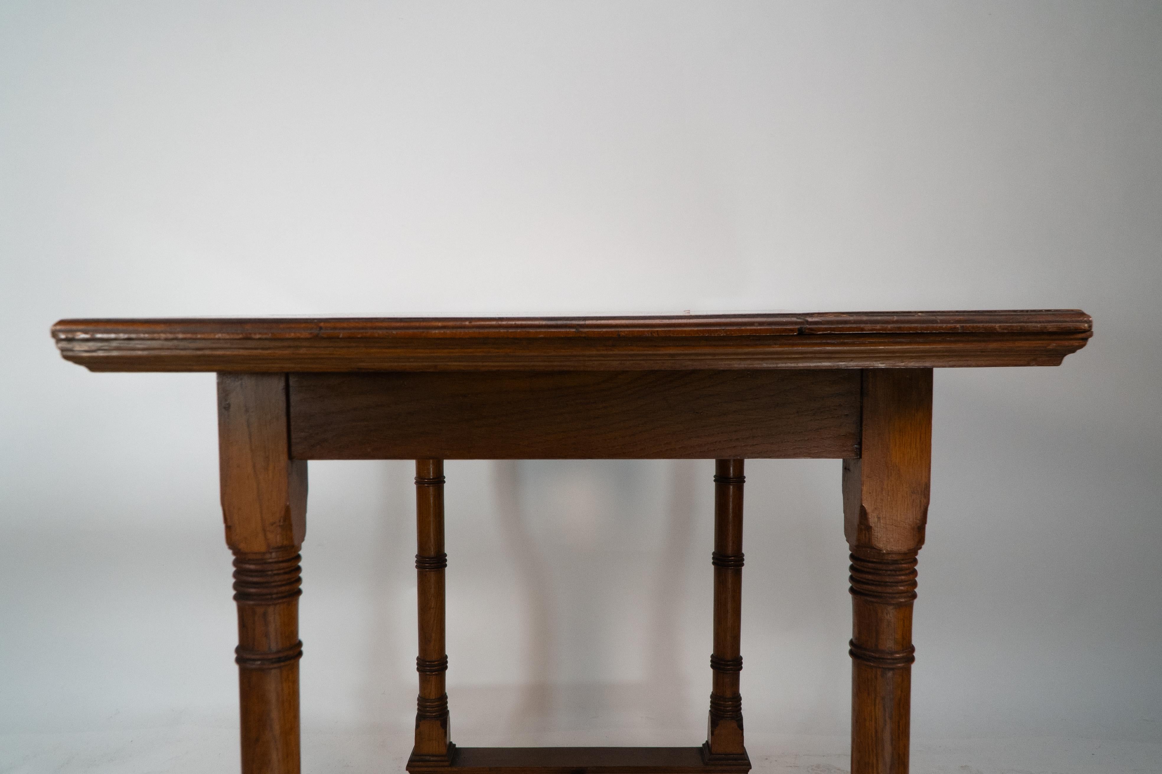 Aesthetic Movement oak oblong side table with ring turned legs, and splayed feet For Sale 2