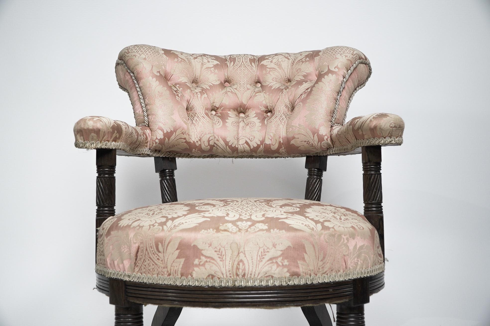 Rosewood Bruce Talbert Gillows, Aesthetic Movement rosewood armchair with pink upholstery For Sale