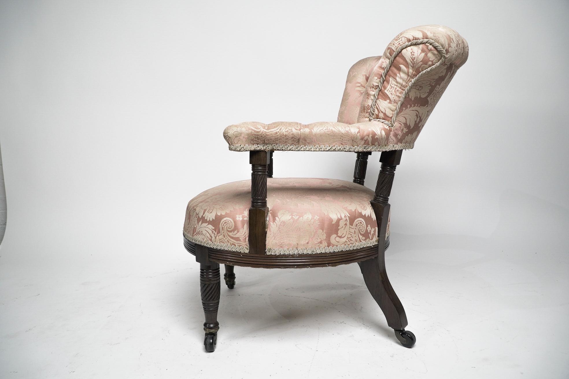 Bruce Talbert Gillows, Aesthetic Movement rosewood armchair with pink upholstery In Good Condition For Sale In London, GB