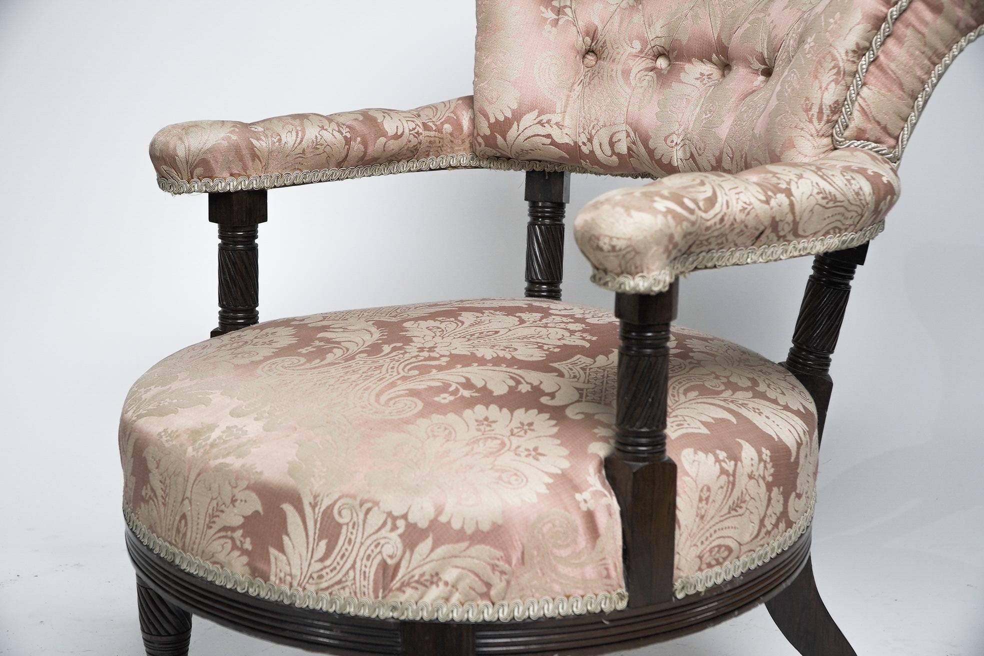 Bois de rose Bruce Talbert Gillows, Aesthetic Movement fauteuil en bois de rose avec tapisserie rose en vente