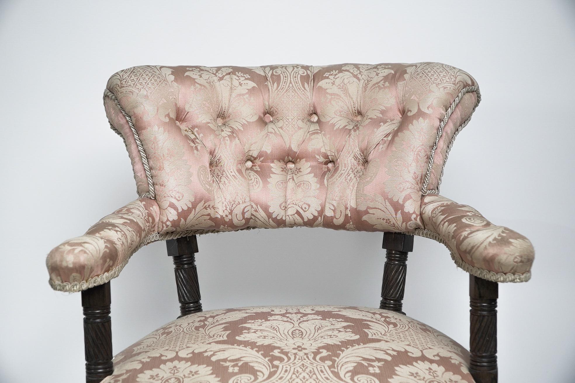 Late 19th Century Bruce Talbert Gillows, Aesthetic Movement rosewood armchair with pink upholstery For Sale