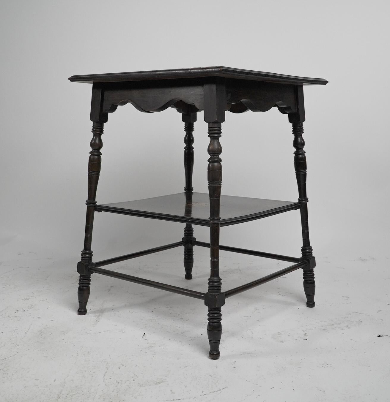 An Aesthetic Movement rosewood two tier side table inlaid with floral decoration In Good Condition For Sale In London, GB