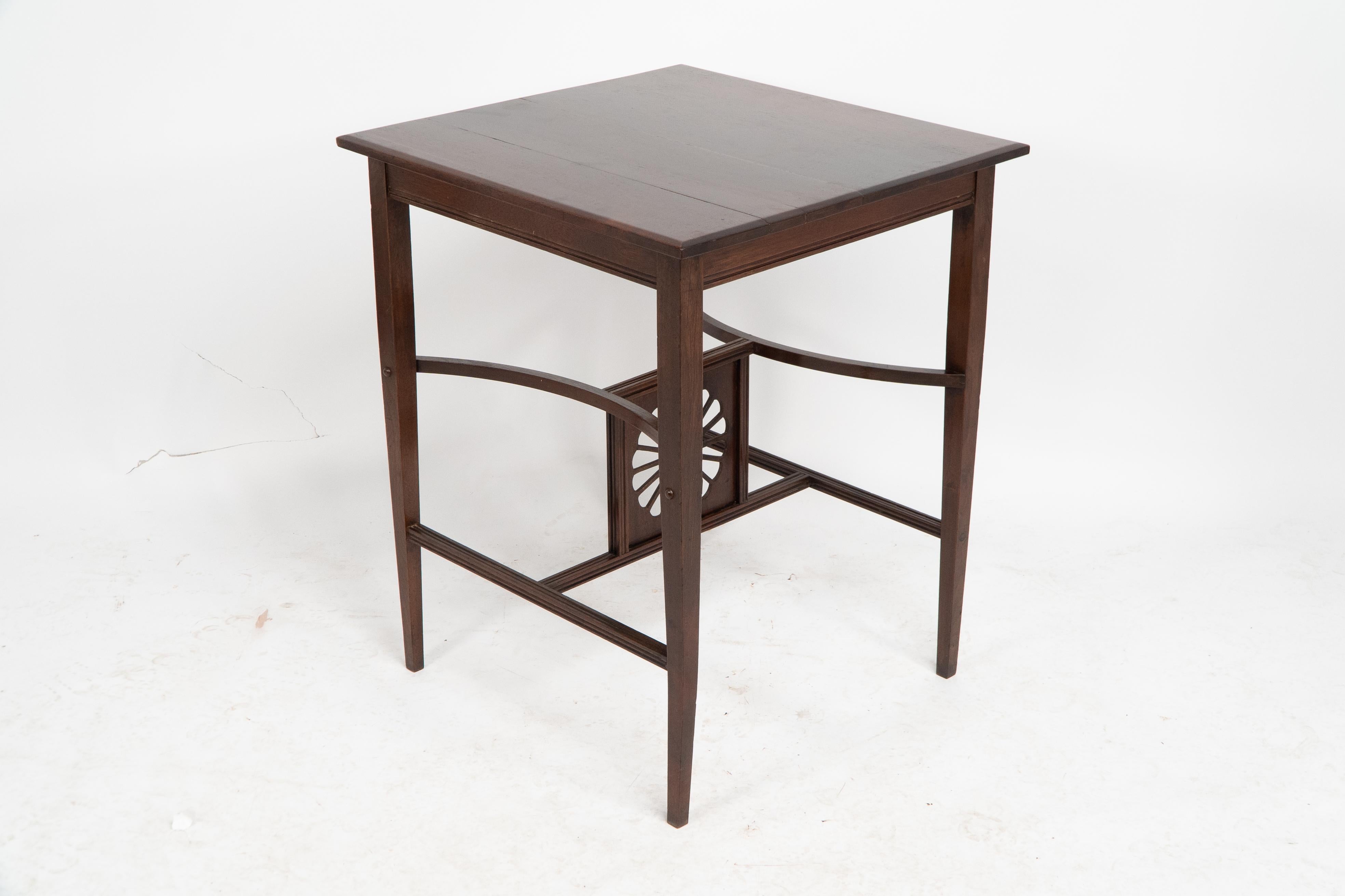 Aesthetic Movement side table with sunflower & curved & straight side stretchers For Sale 1