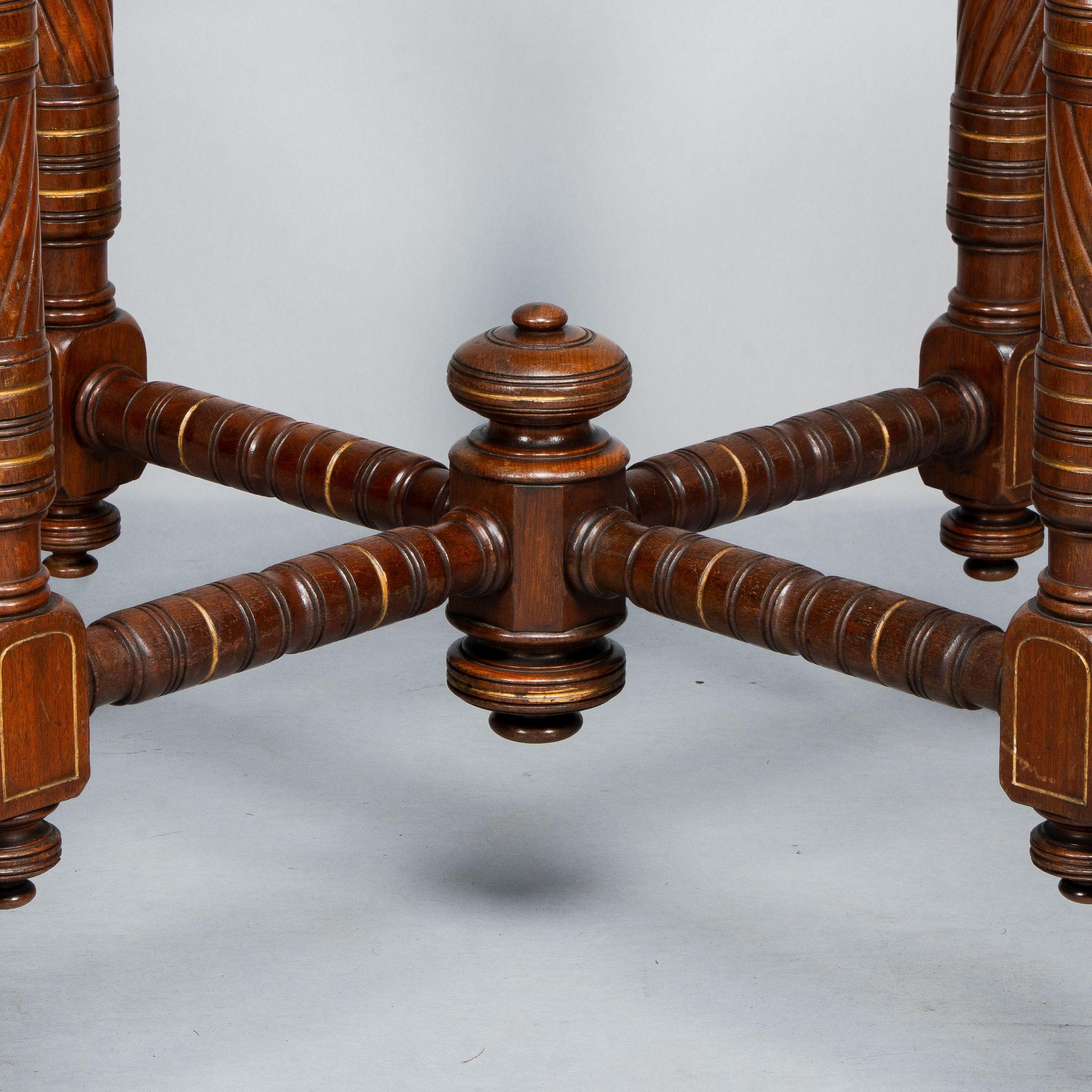 An Aesthetic Movement Walnut & Gilt Octagonal Centre Table For Sale 6