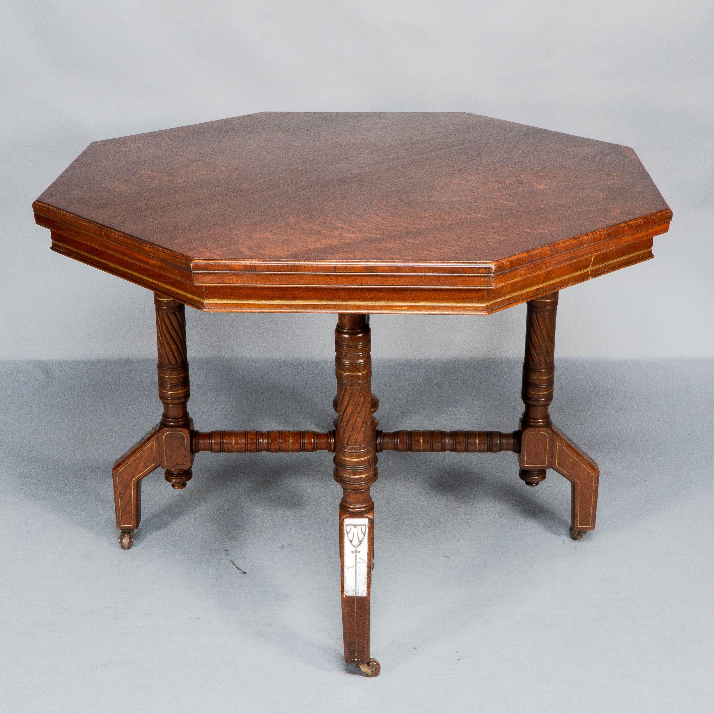 An Aesthetic Movement Walnut & Gilt Octagonal Centre Table In Good Condition For Sale In London, GB