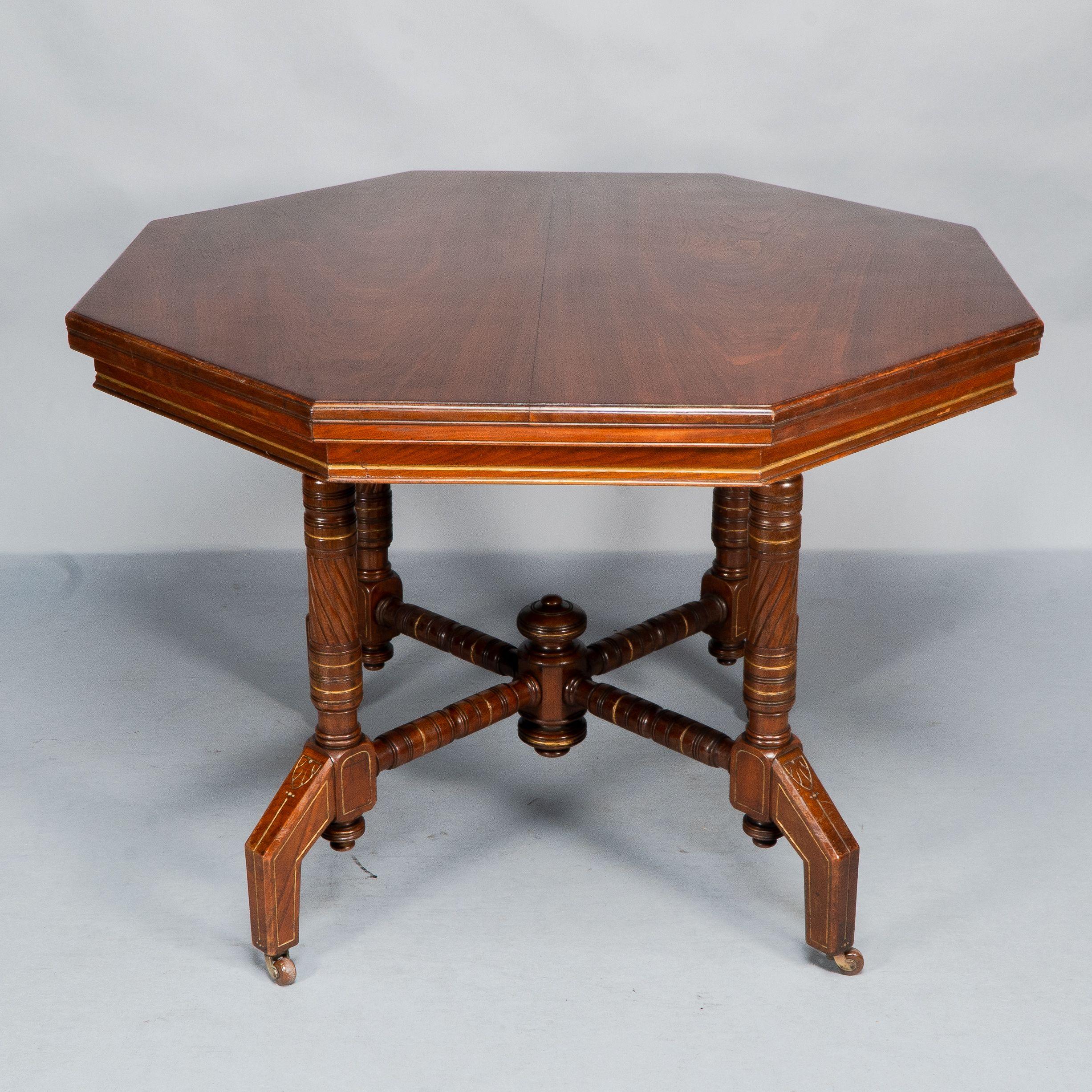 Late 19th Century An Aesthetic Movement Walnut & Gilt Octagonal Centre Table For Sale