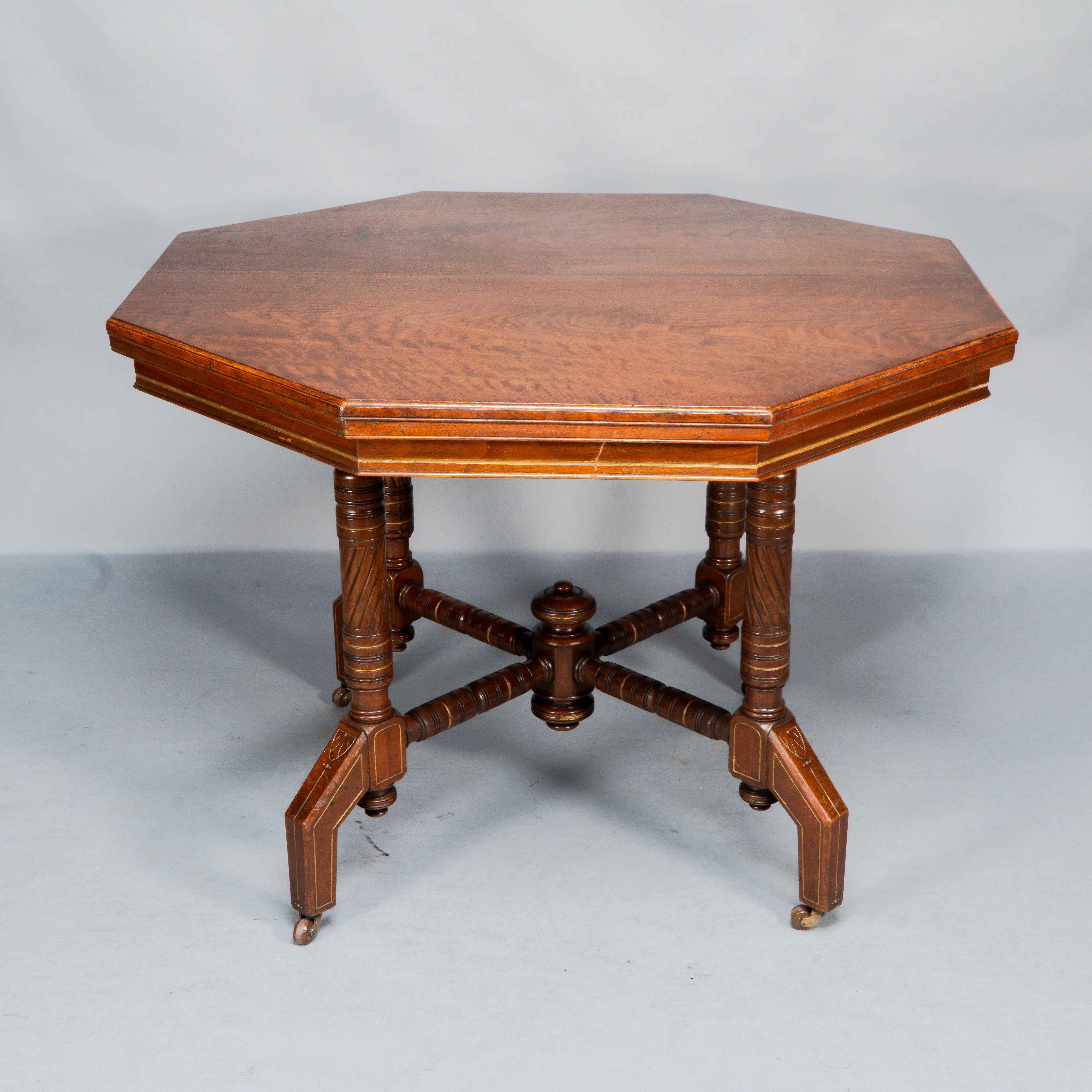 An Aesthetic Movement Walnut & Gilt Octagonal Centre Table For Sale 1