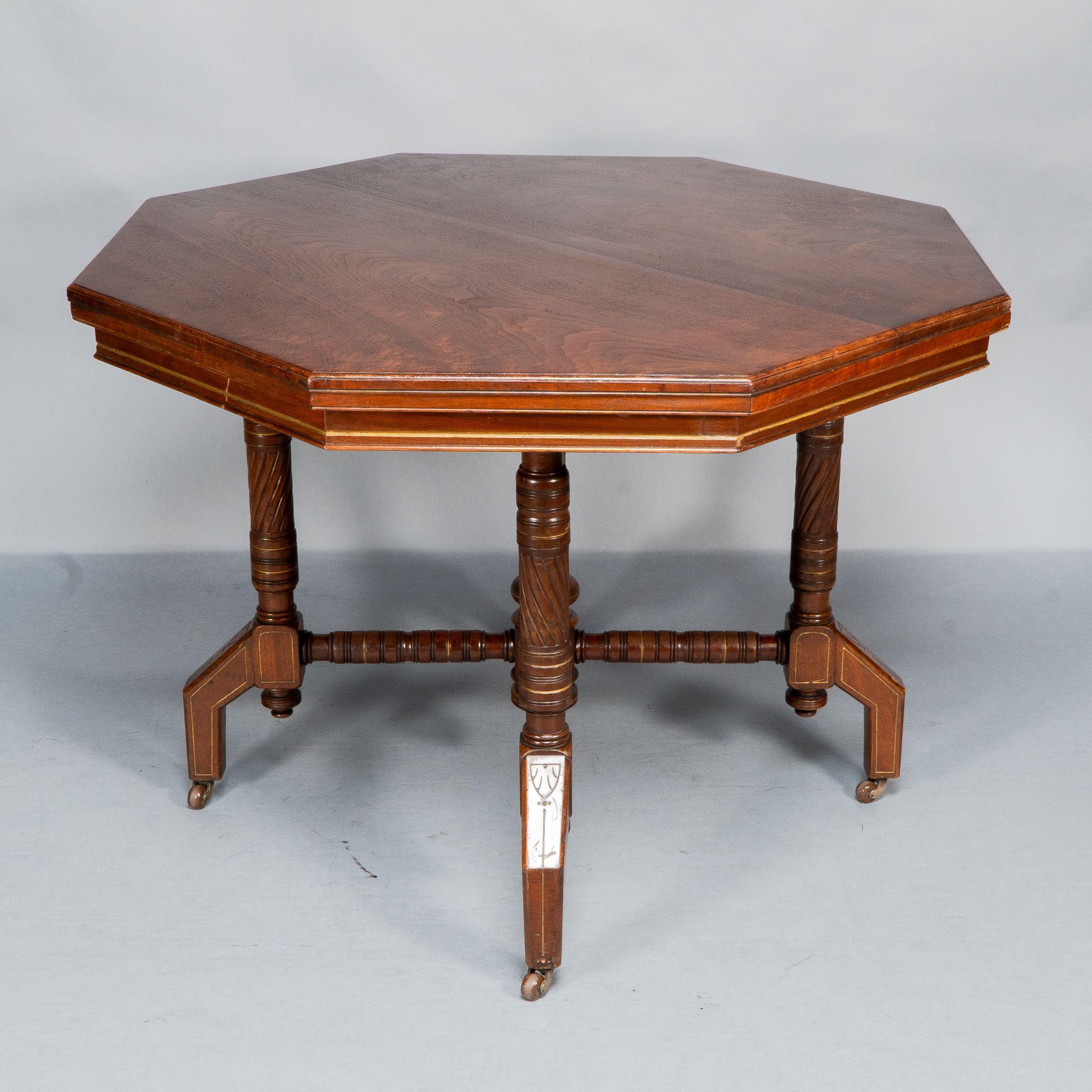 An Aesthetic Movement Walnut & Gilt Octagonal Centre Table For Sale 2