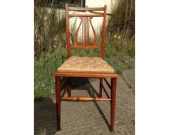 Aesthetic Movement Walnut Lyre Back Bedroom or Side Chair with Button Seat