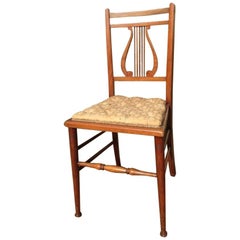 Aesthetic Movement Walnut Lyre Back Bedroom or Side Chair with Button Seat