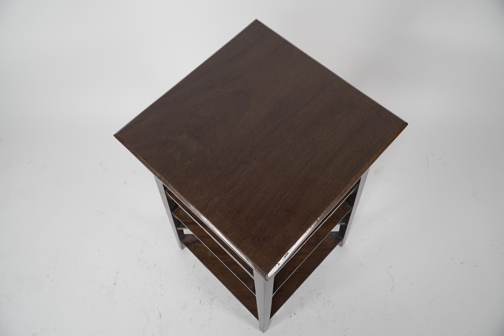 Aesthetic Movement Walnut side table wot-not-stand with half triangle shelves. For Sale 5