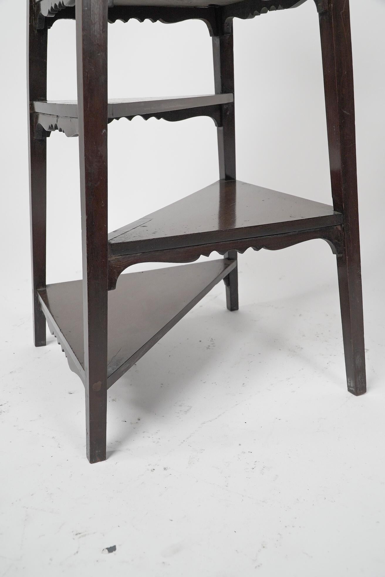 Aesthetic Movement Walnut side table wot-not-stand with half triangle shelves. For Sale 9