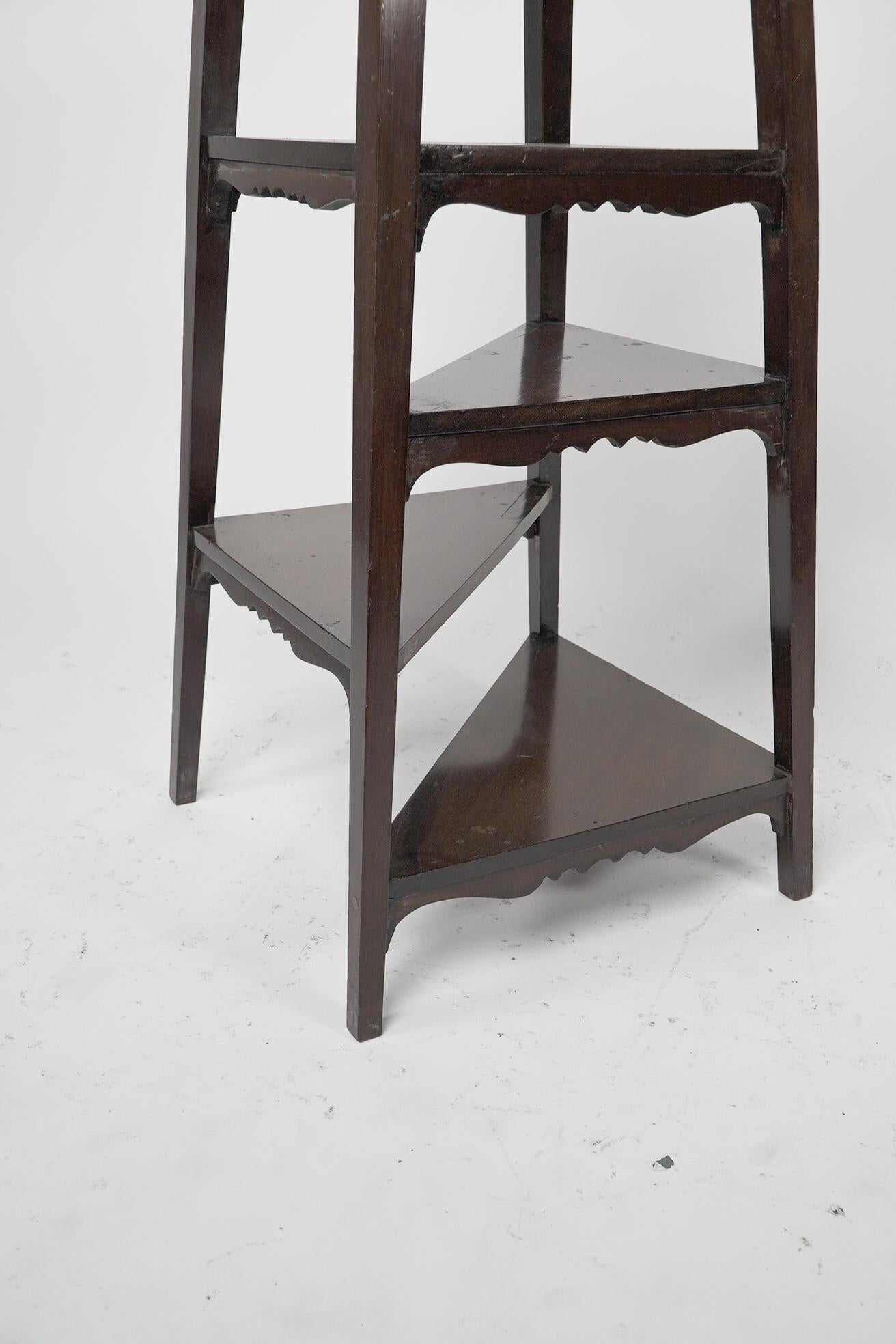 Aesthetic Movement Walnut side table wot-not-stand with half triangle shelves. For Sale 11