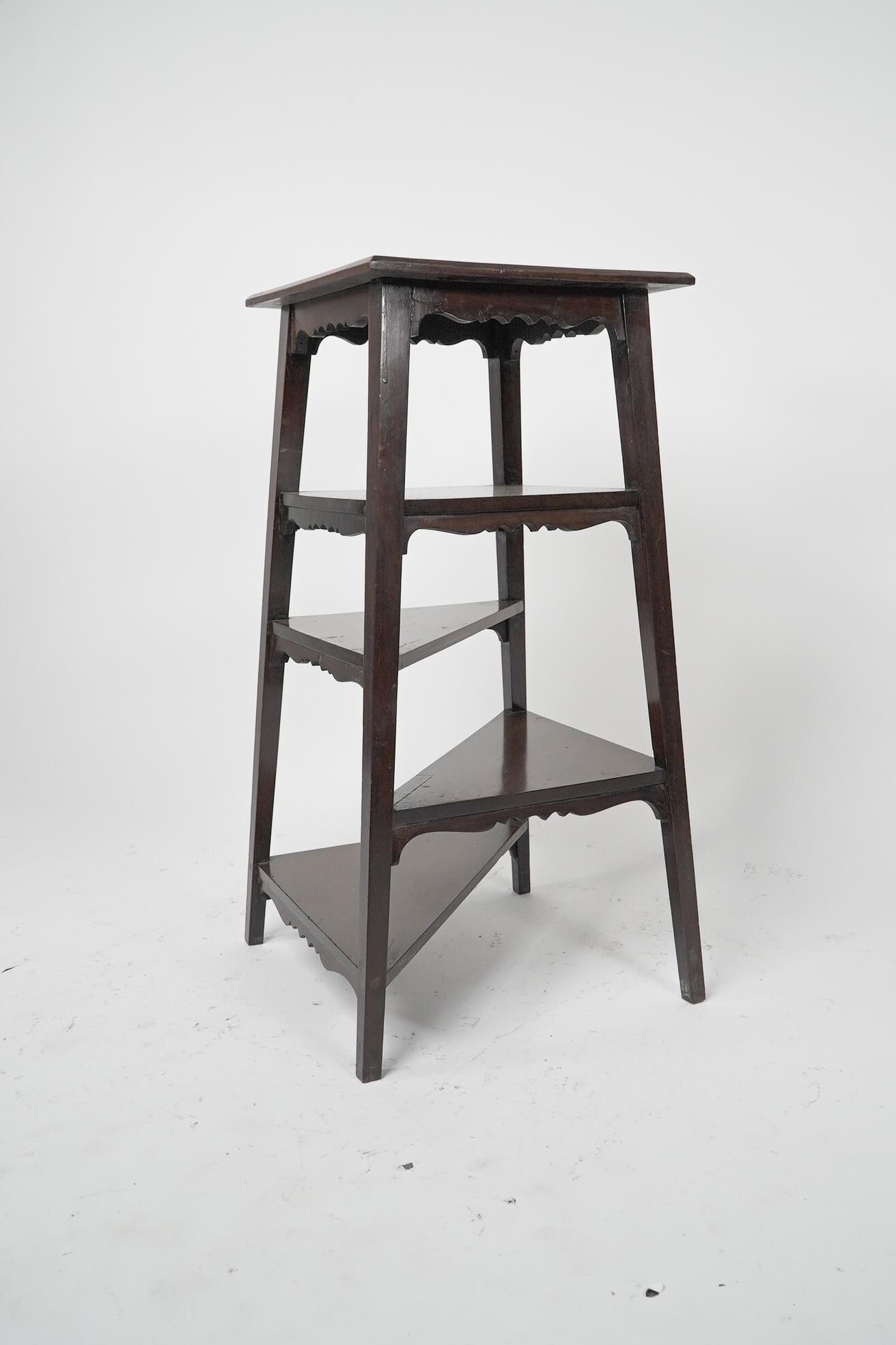 Aesthetic Movement Walnut side table wot-not-stand with half triangle shelves. In Good Condition For Sale In London, GB