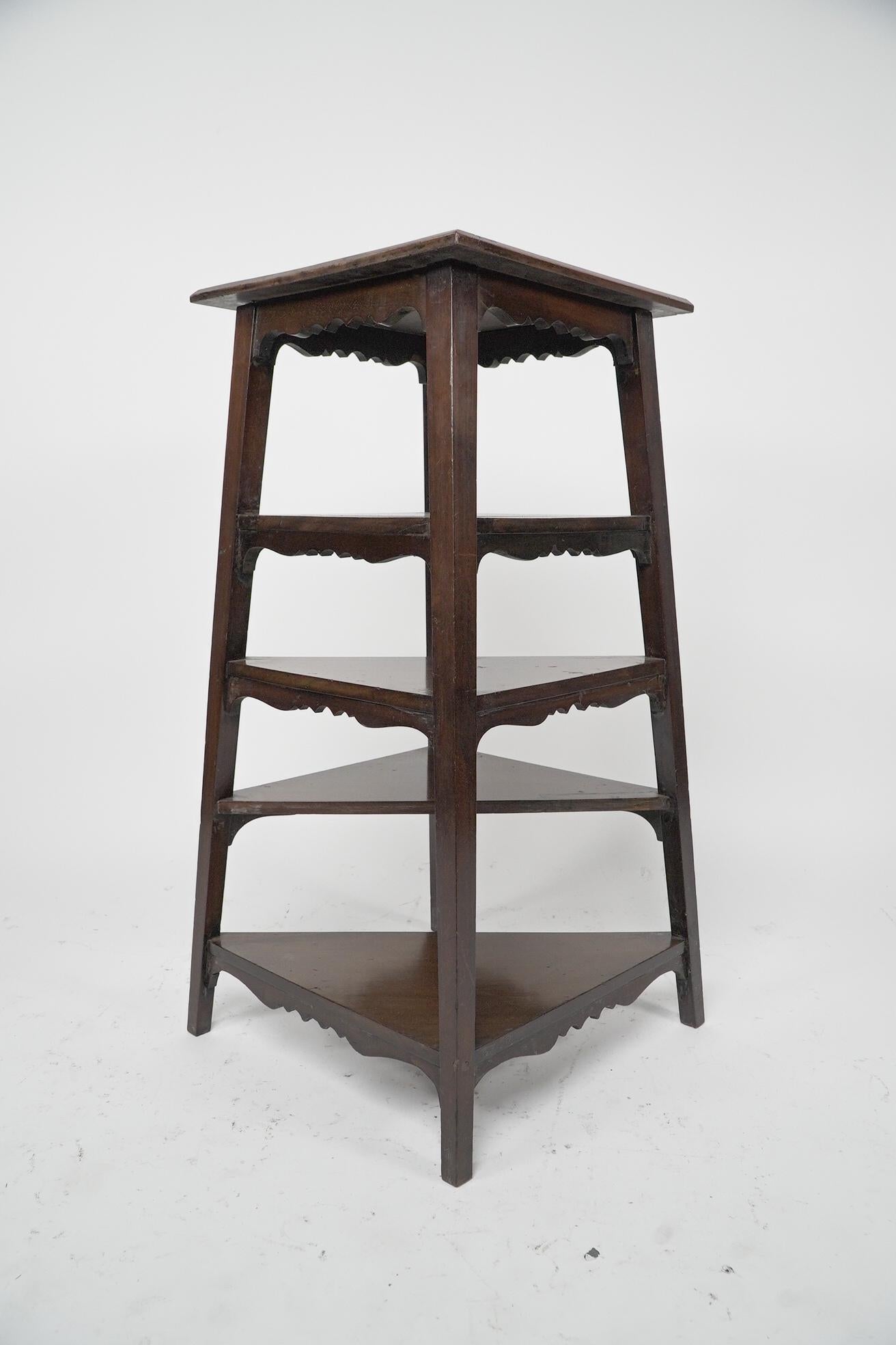 Aesthetic Movement Walnut side table wot-not-stand with half triangle shelves. For Sale 1
