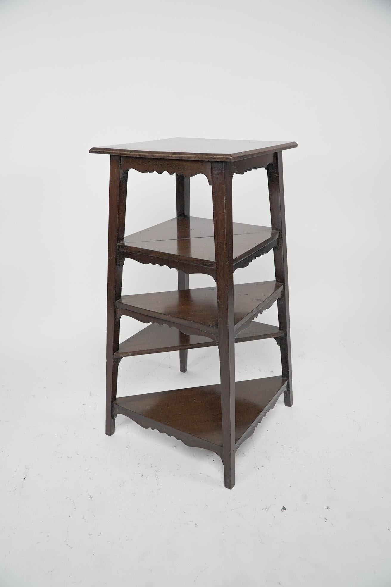 Aesthetic Movement Walnut side table wot-not-stand with half triangle shelves. For Sale 2