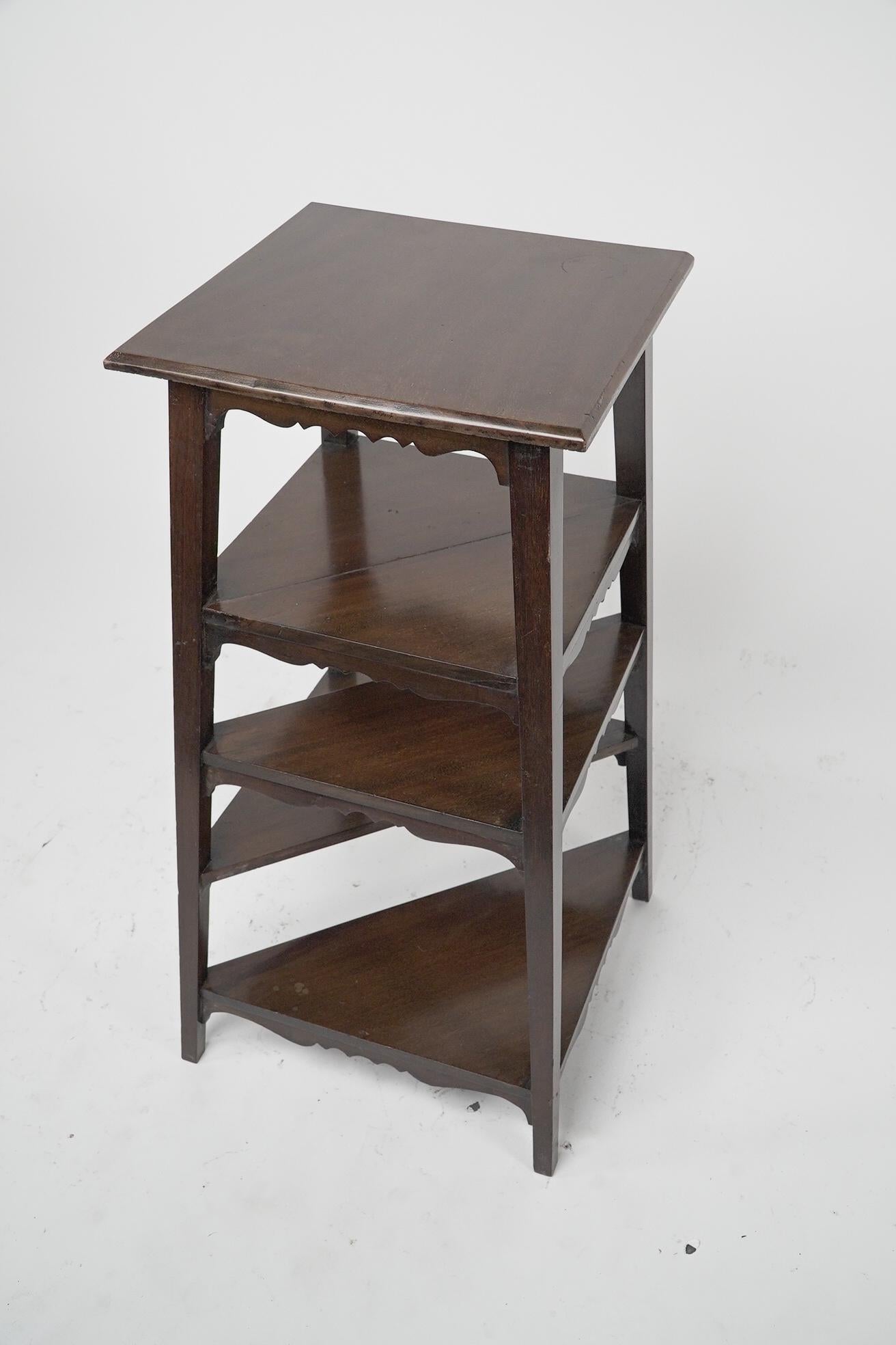 Aesthetic Movement Walnut side table wot-not-stand with half triangle shelves. For Sale 3