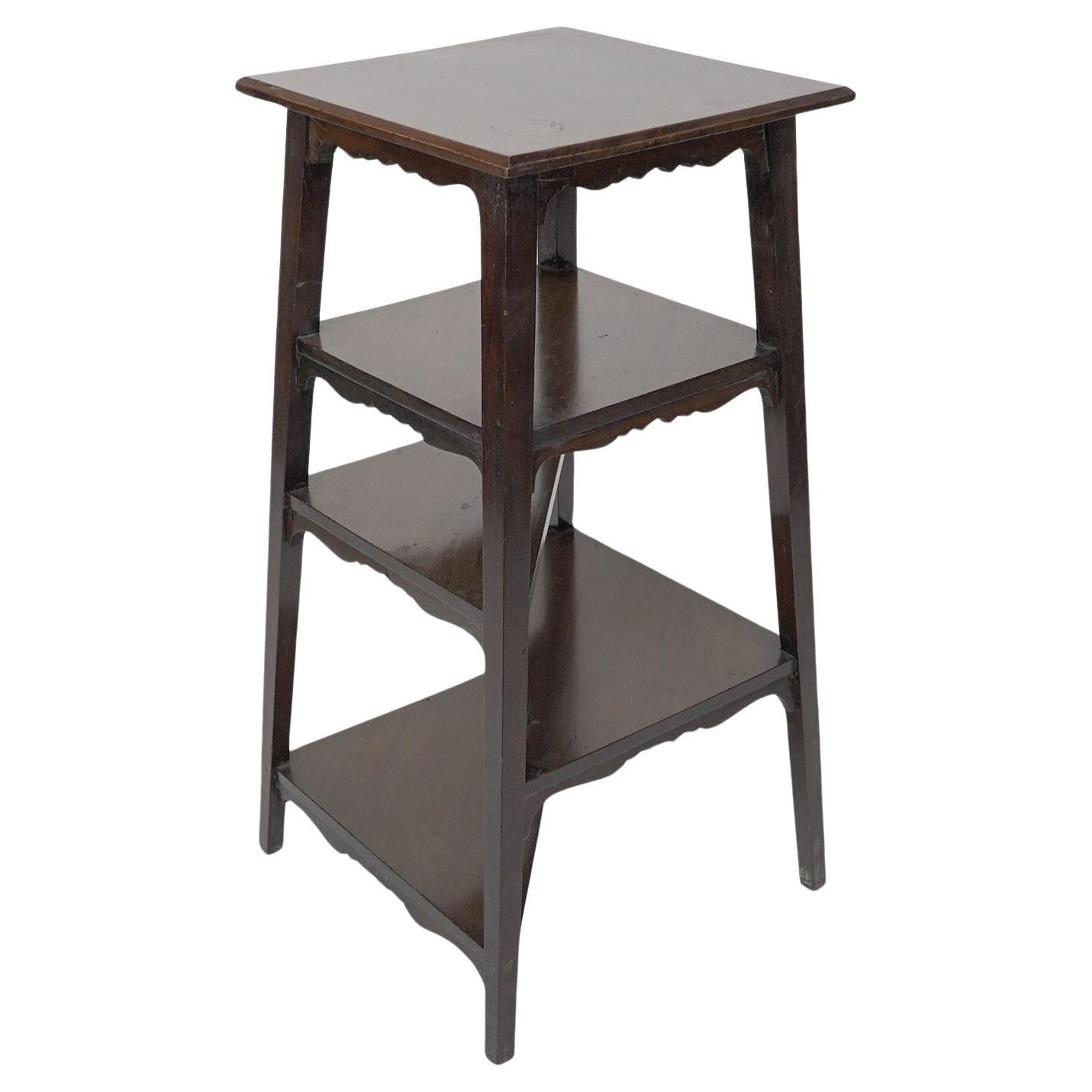 Aesthetic Movement Walnut side table wot-not-stand with half triangle shelves. For Sale