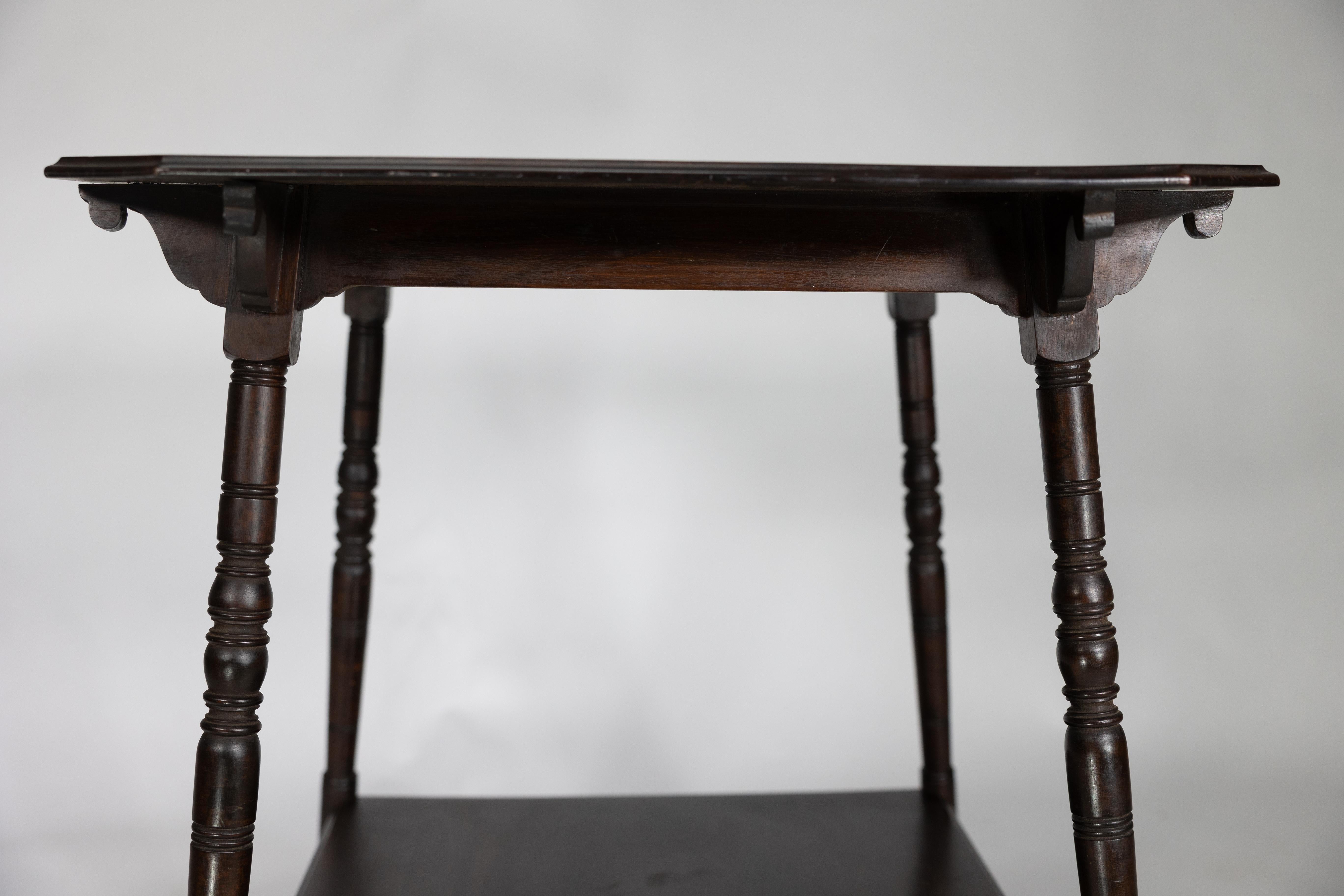 An Aesthetic Movement walnut two-tier side table with canted corners For Sale 4