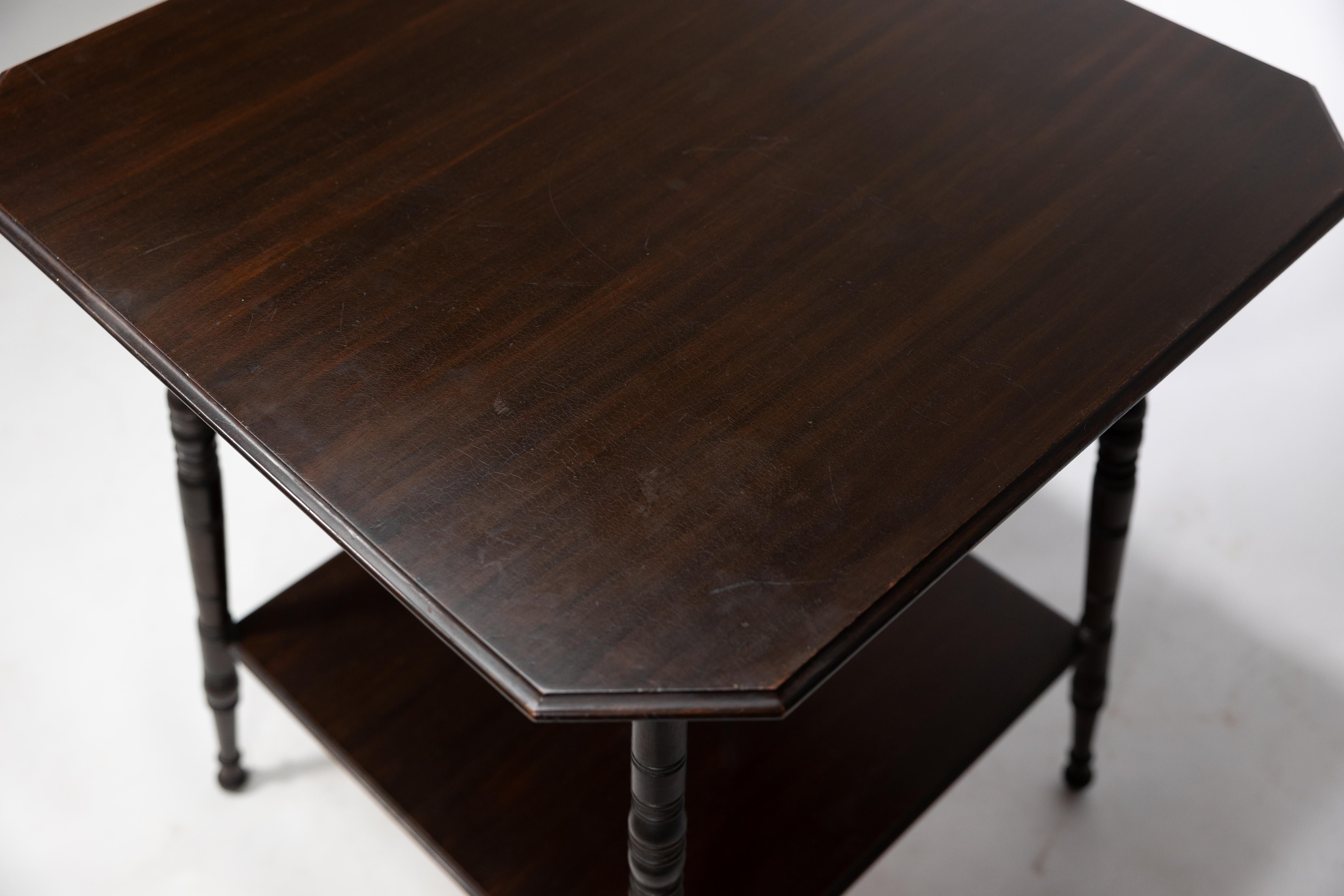 An Aesthetic Movement walnut two-tier side table with canted corners For Sale 8