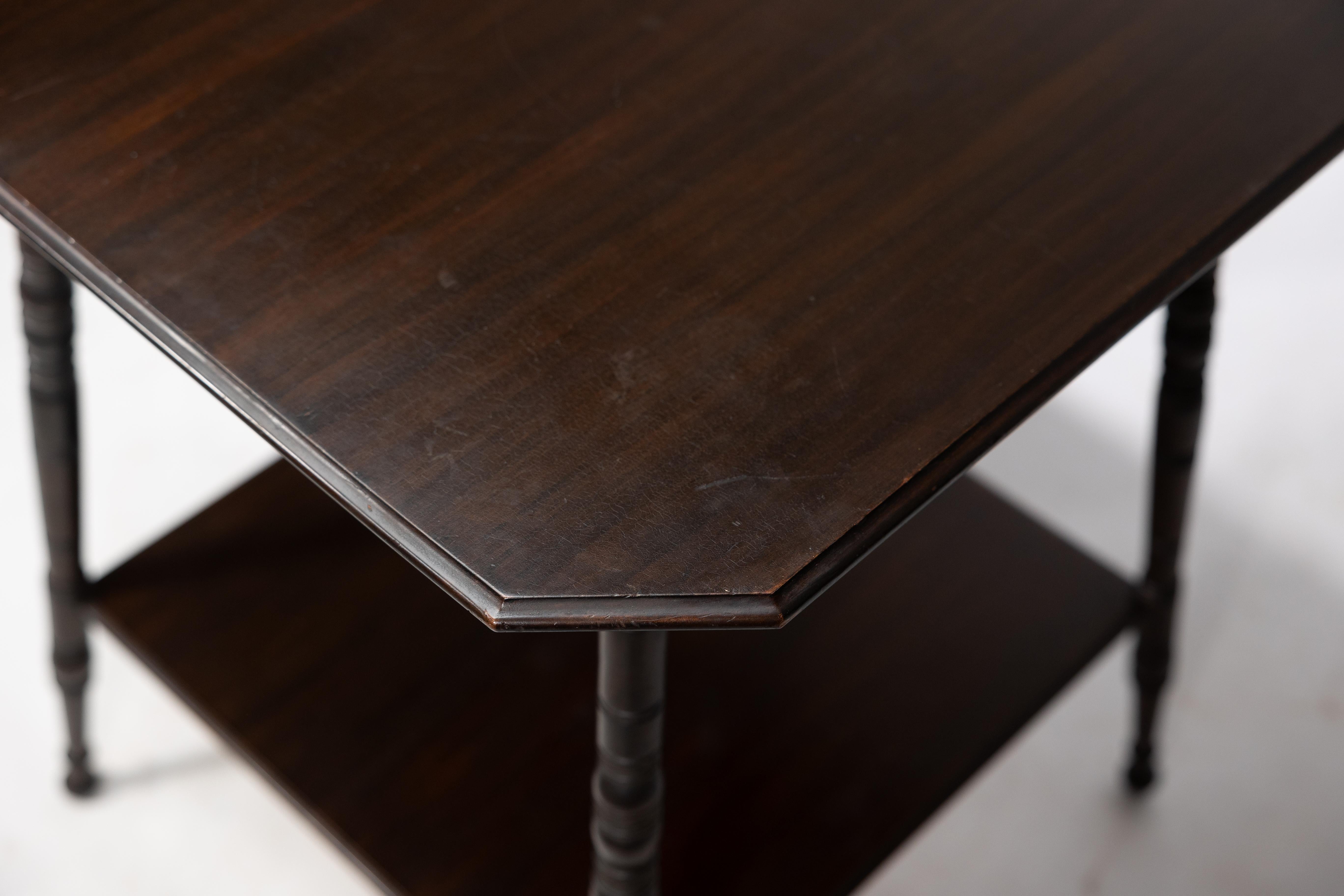 An Aesthetic Movement walnut two-tier side table with canted corners For Sale 10