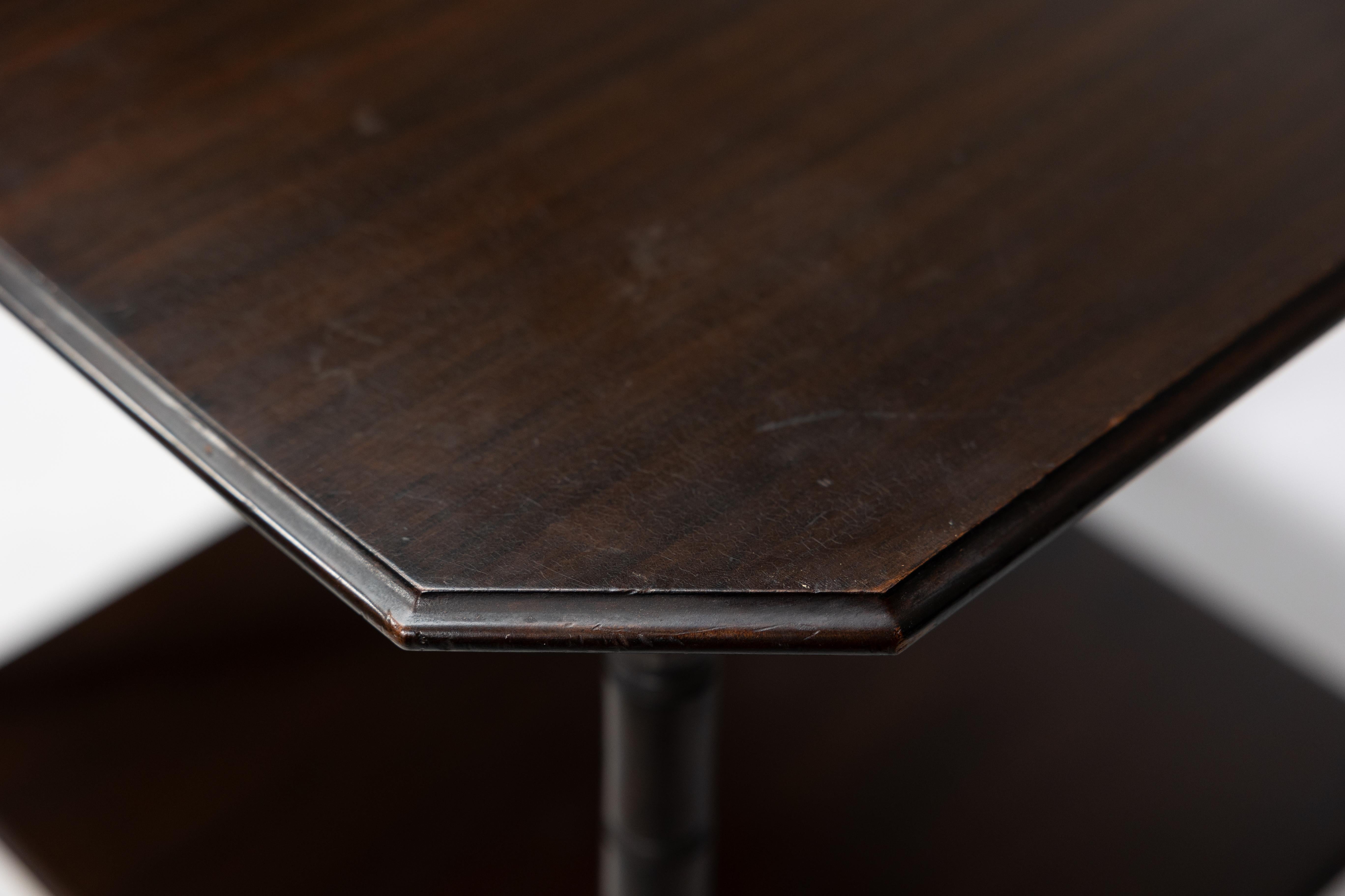 An Aesthetic Movement walnut two-tier side table with canted corners For Sale 2