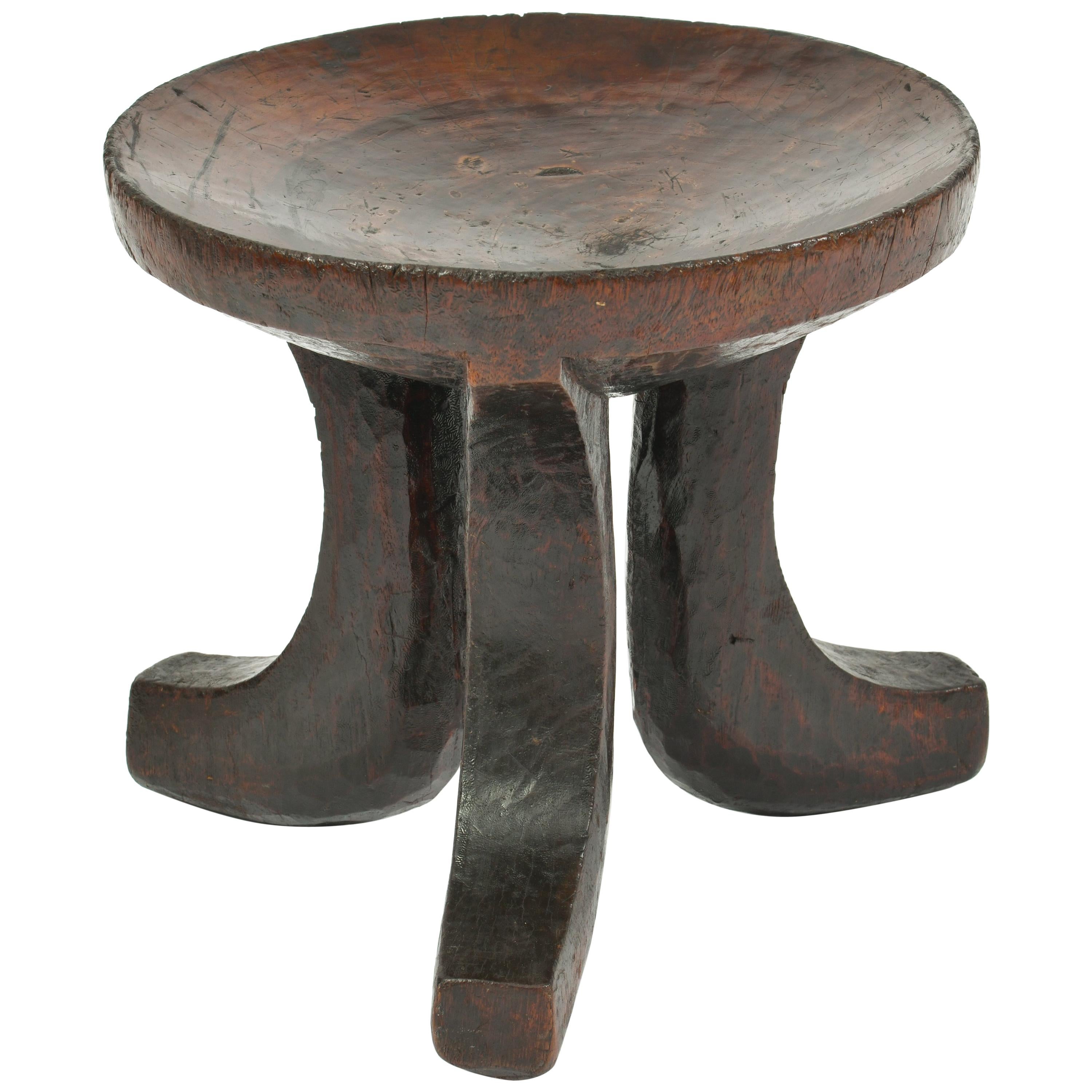 African Carved Wood Tripod Stool