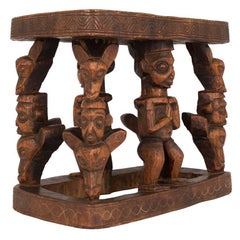 An African Wood Stool with Figures