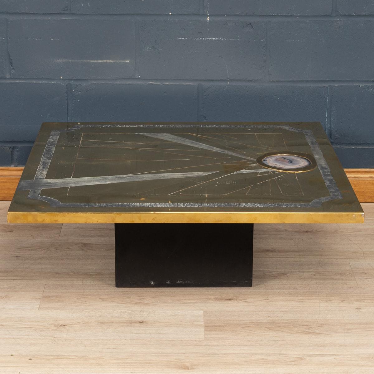 20th Century An Agate & Brass Clad Coffee Table By Willy Daro, Belgium, c.1970 For Sale