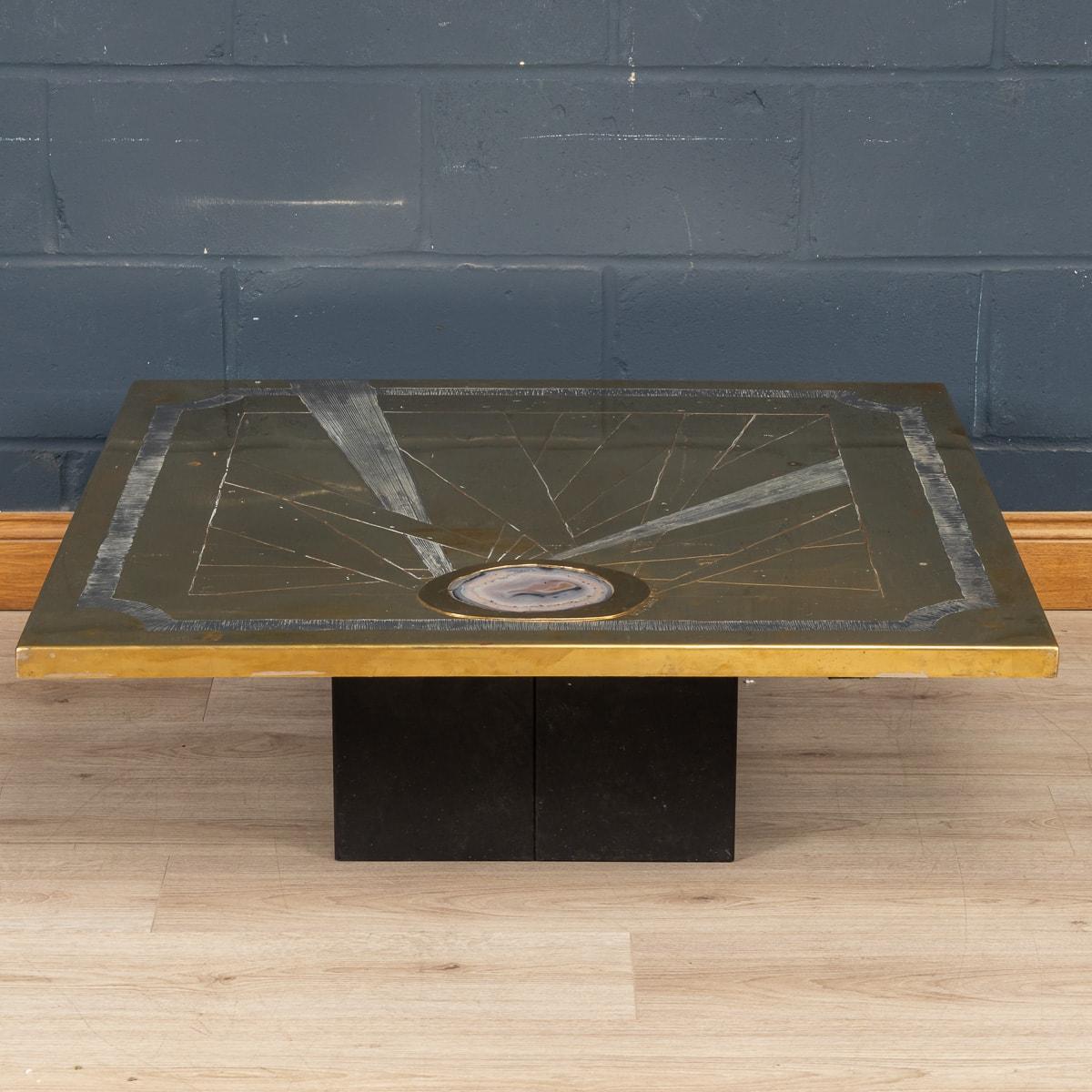An Agate & Brass Clad Coffee Table By Willy Daro, Belgium, c.1970 For Sale 1