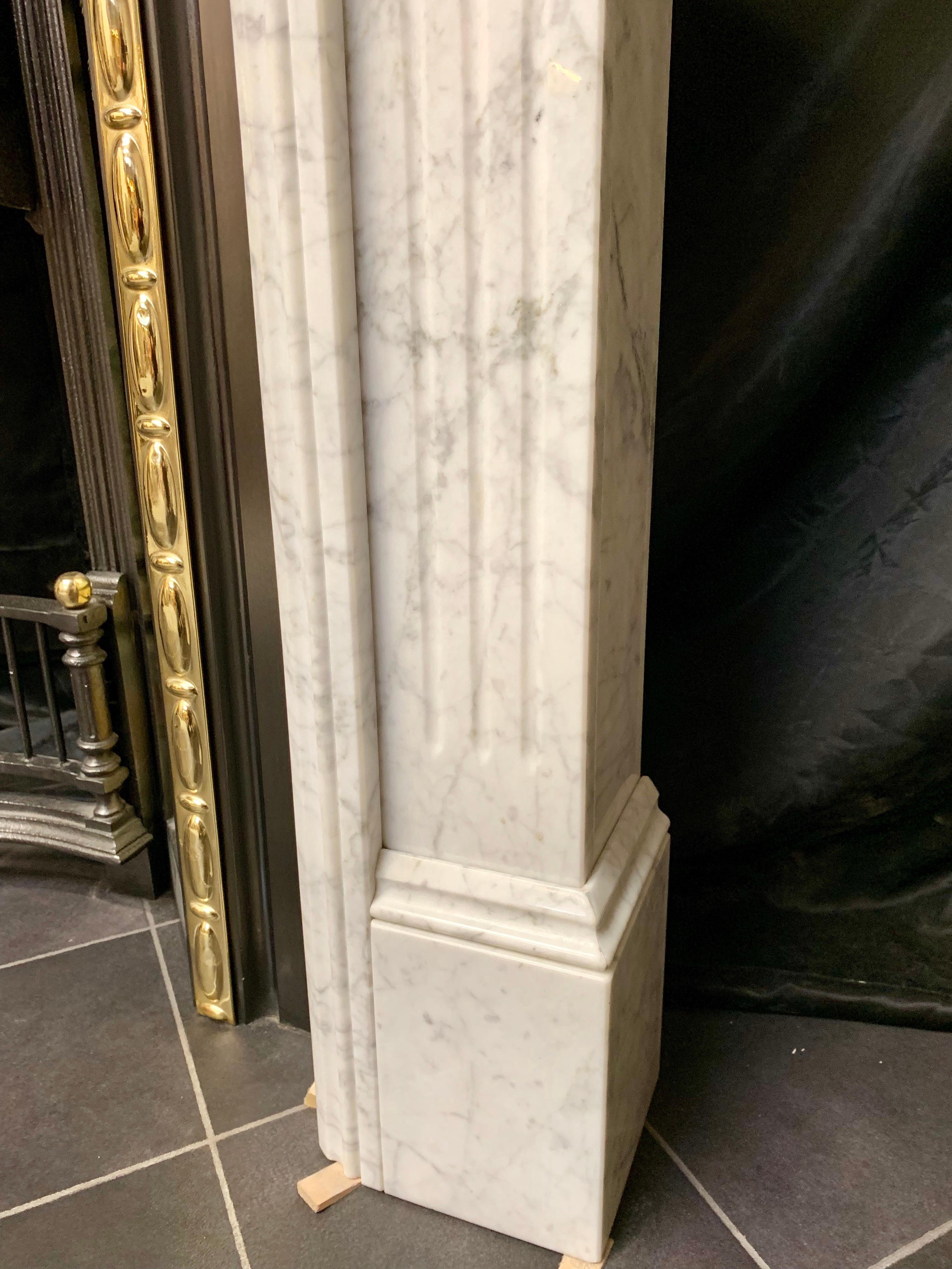 British Aged Victorian Style Carved Carrara Marble Fireplace Surround For Sale