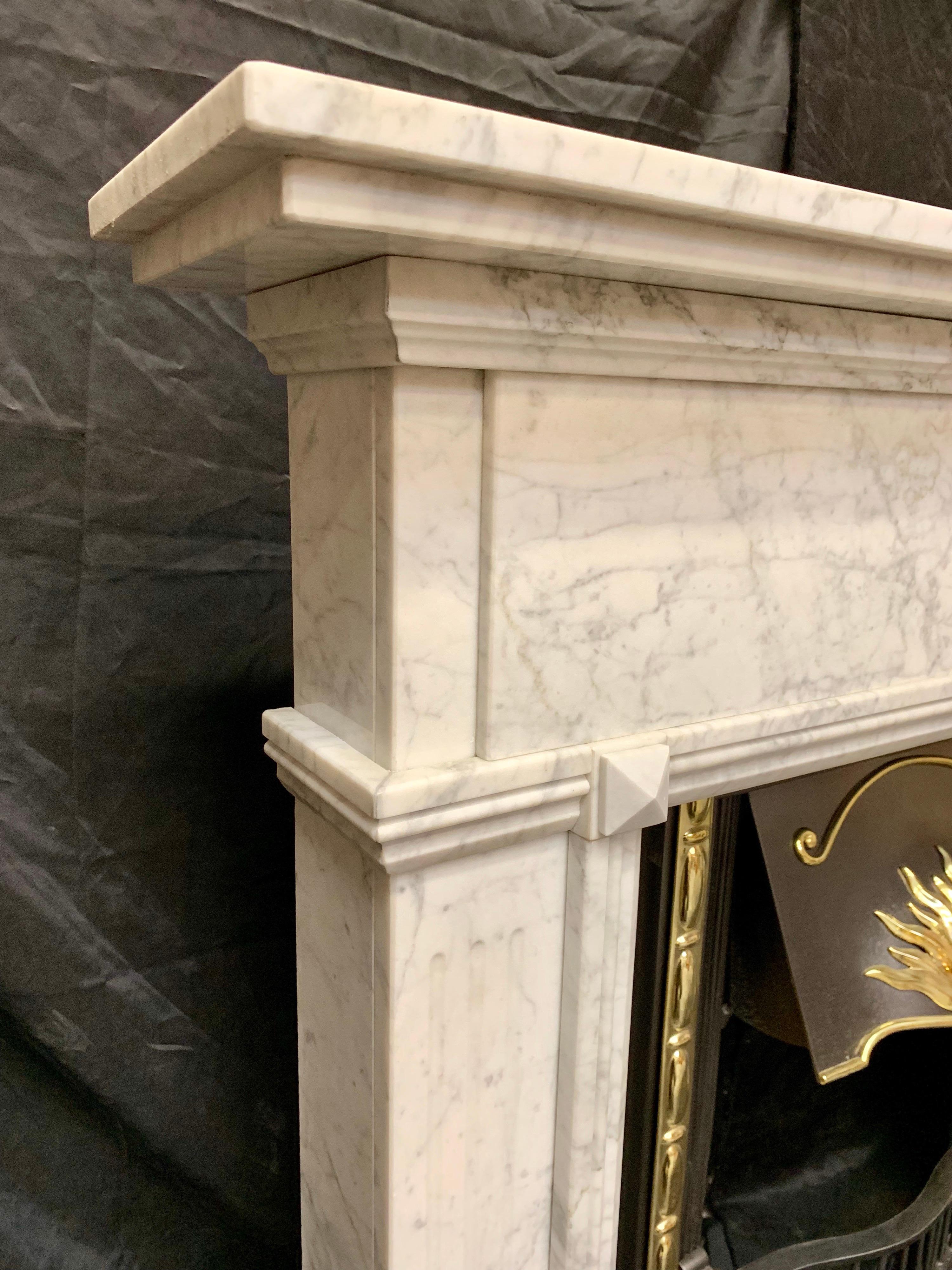 Aged Victorian Style Carved Carrara Marble Fireplace Surround In Good Condition For Sale In Edinburgh, GB