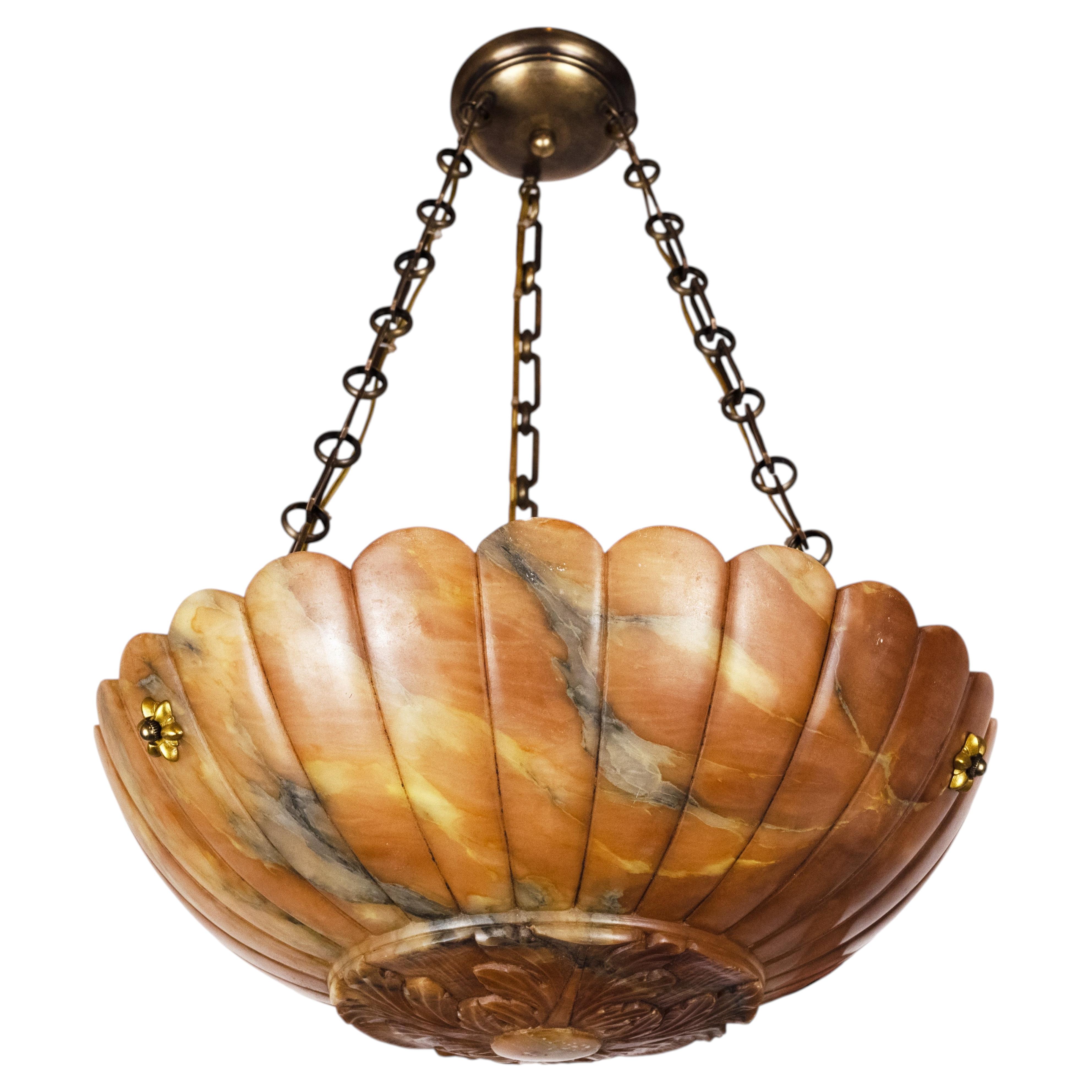 An Alabaster Pendant with Scalloped Edge For Sale
