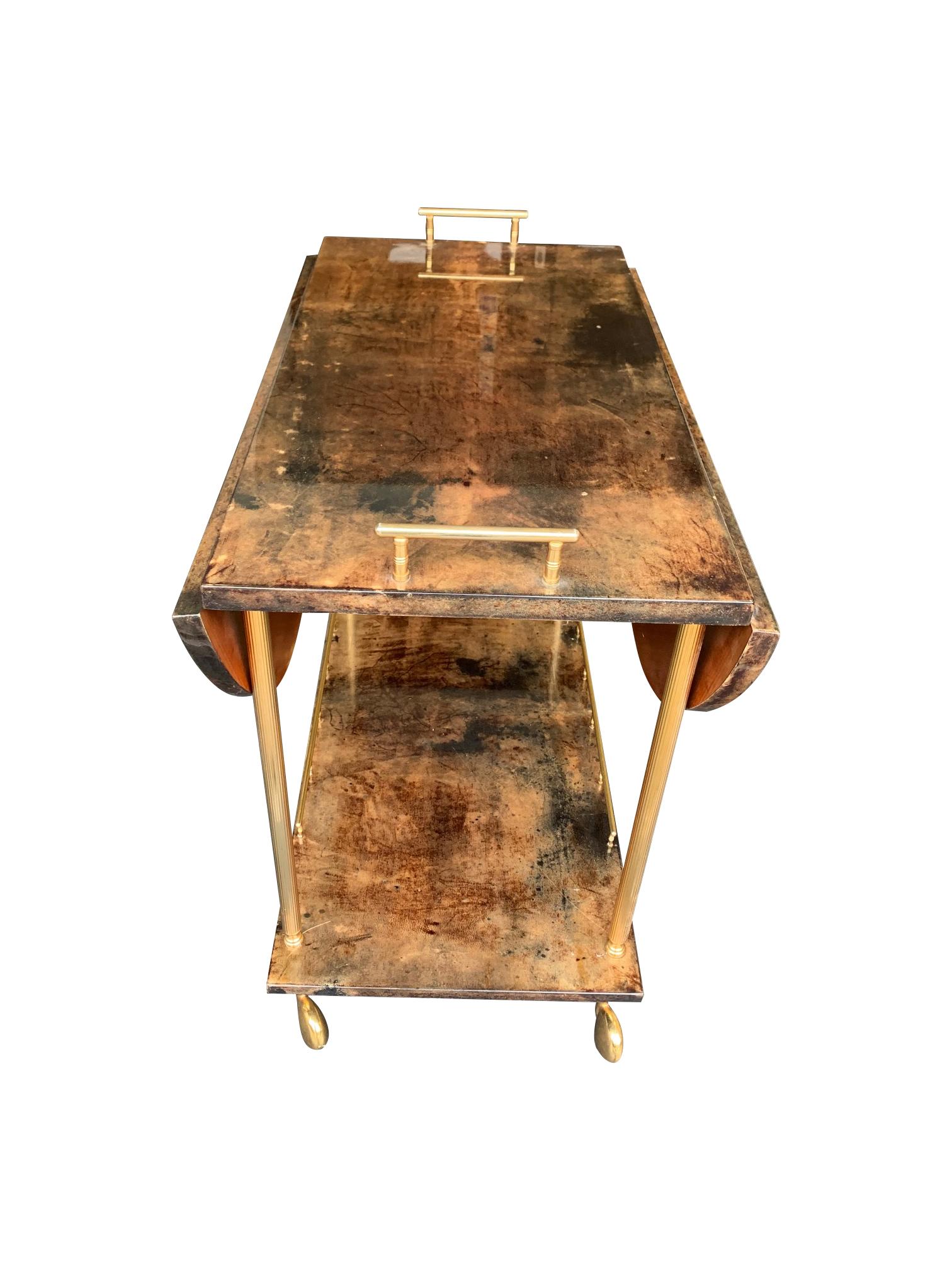 Aldo Tura 1960s Lacquered Goatskin Bar Cart with Extendable Top In Good Condition In London, GB