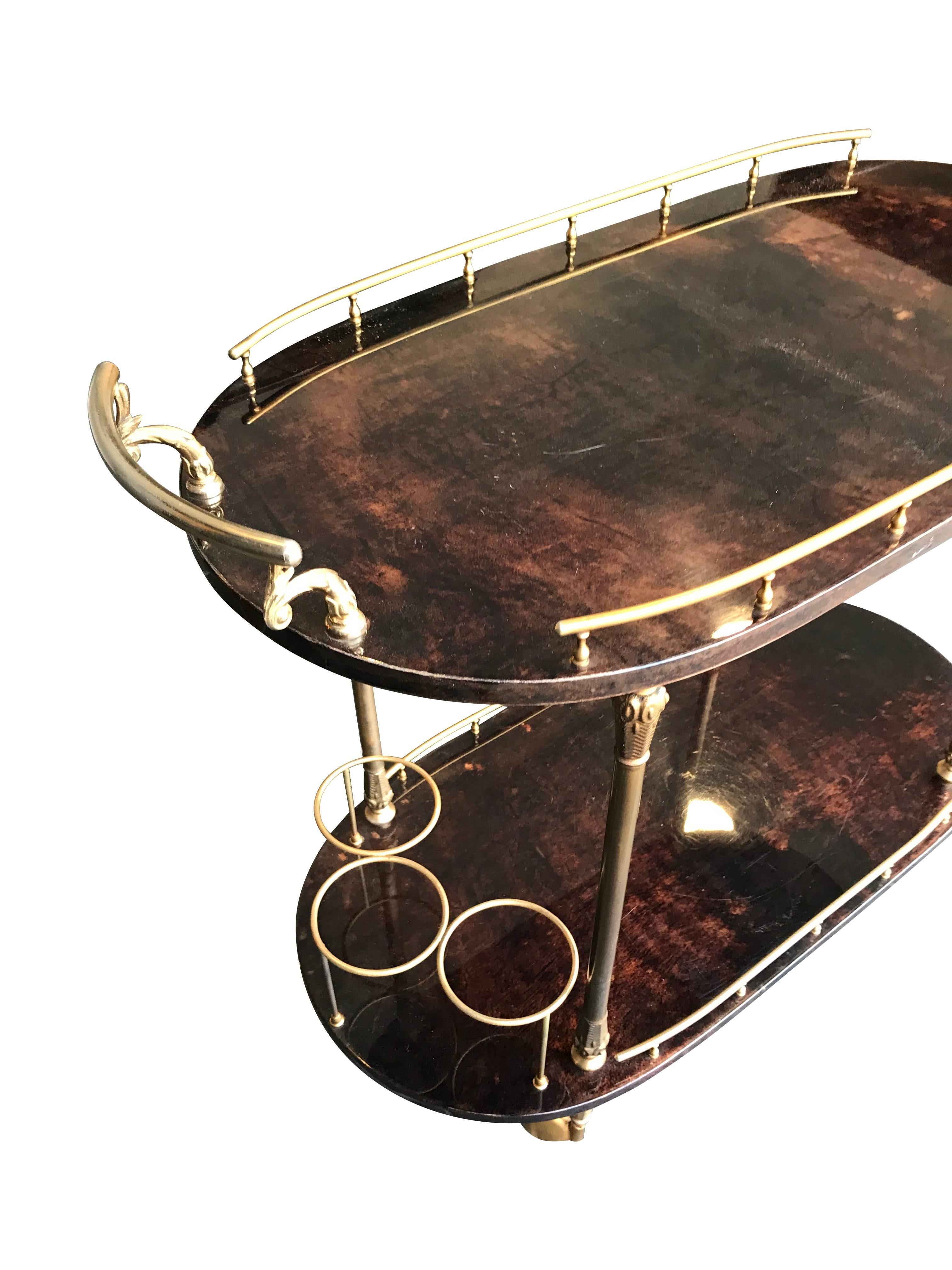 Lacquered Aldo Tura Goatskin Bar Trolley