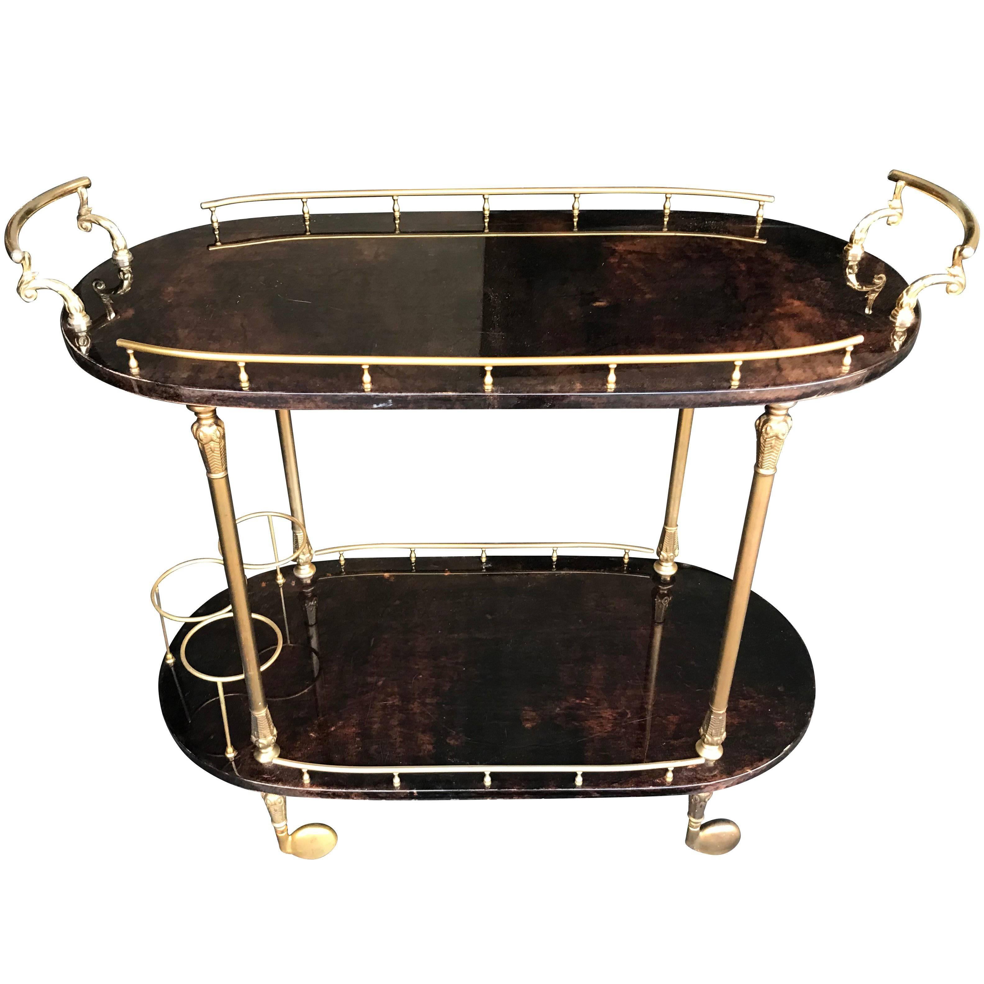 Aldo Tura Goatskin Bar Trolley