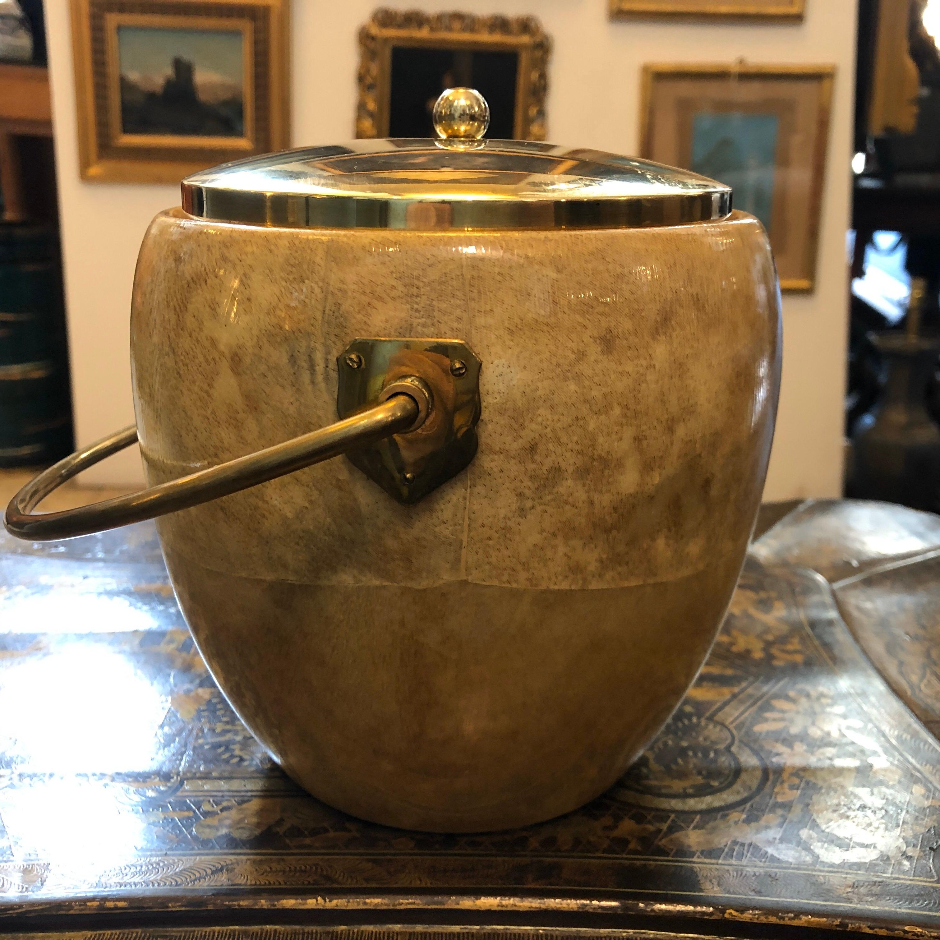 Aldo Tura Mid-Century Modern Goatskin and Brass Ice Bucket, circa 1960 8