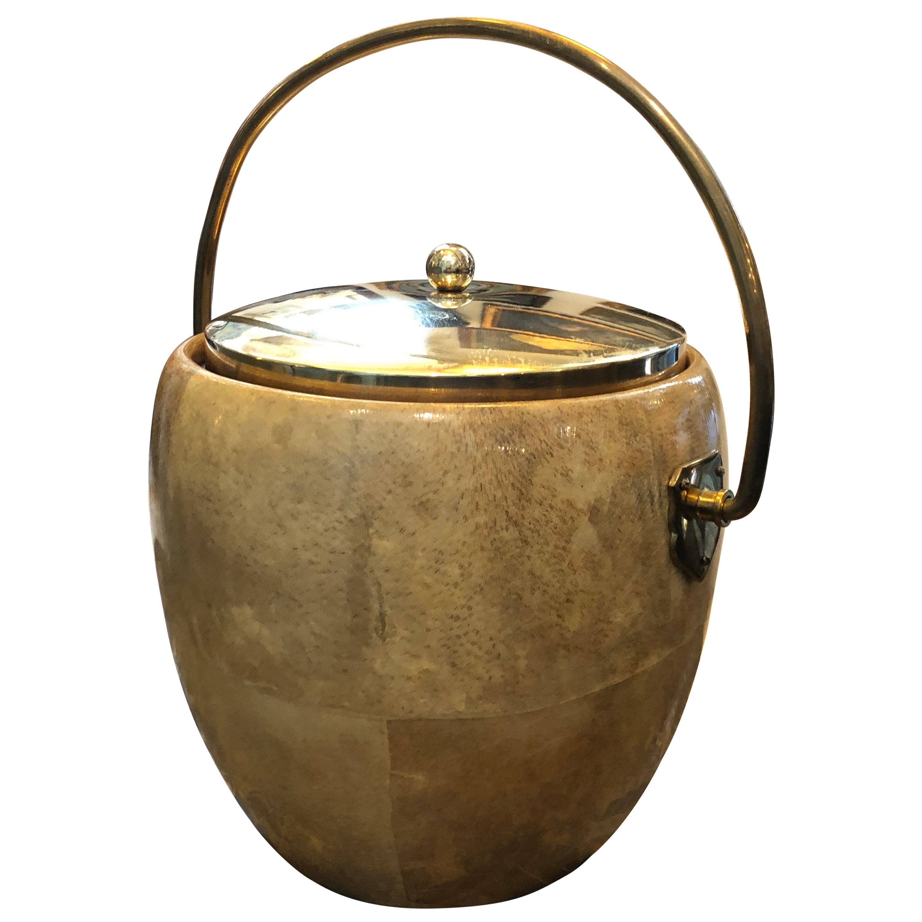 Aldo Tura Mid-Century Modern Goatskin and Brass Ice Bucket, circa 1960