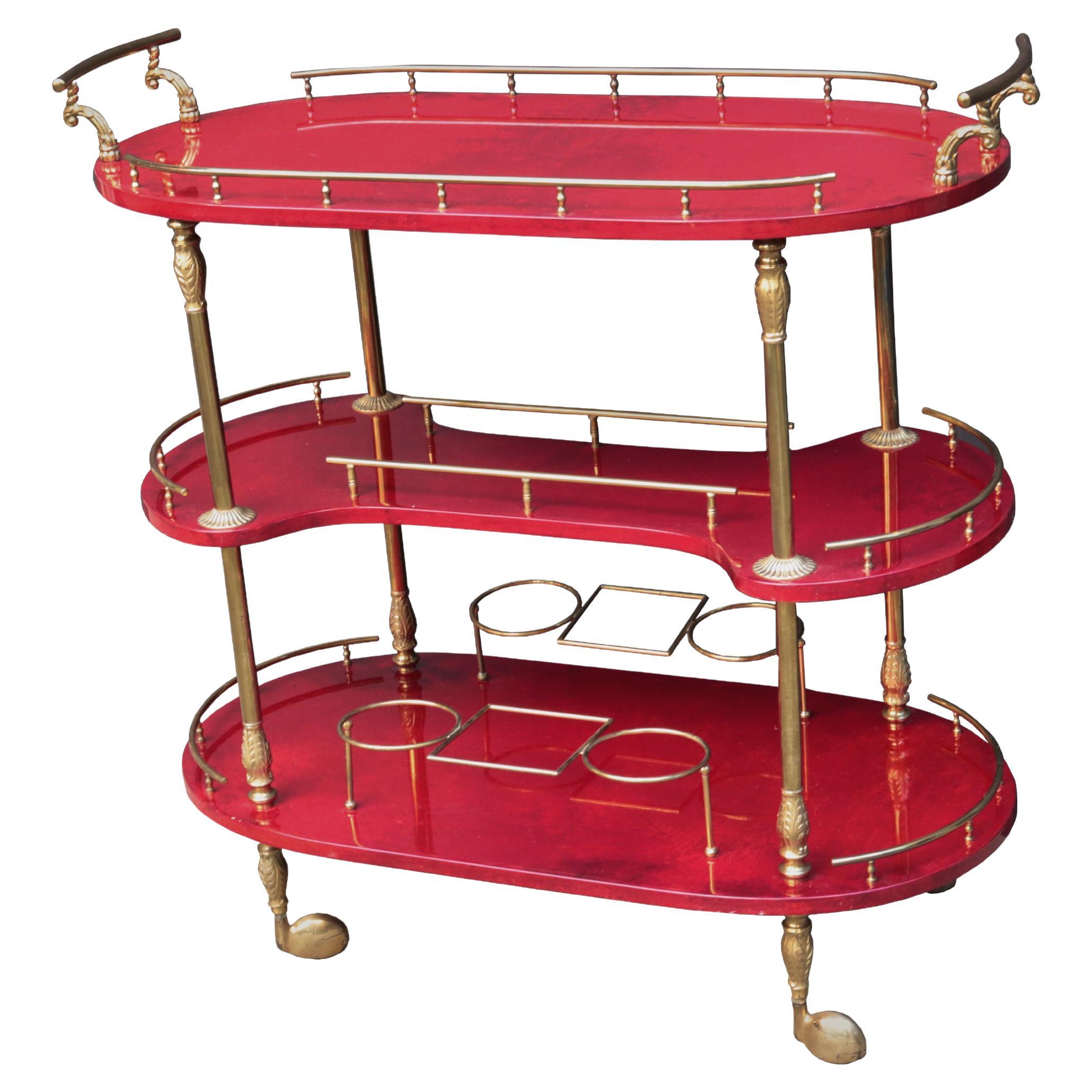 An Aldo Tura Modernist Three Tier Bar Cart For Sale