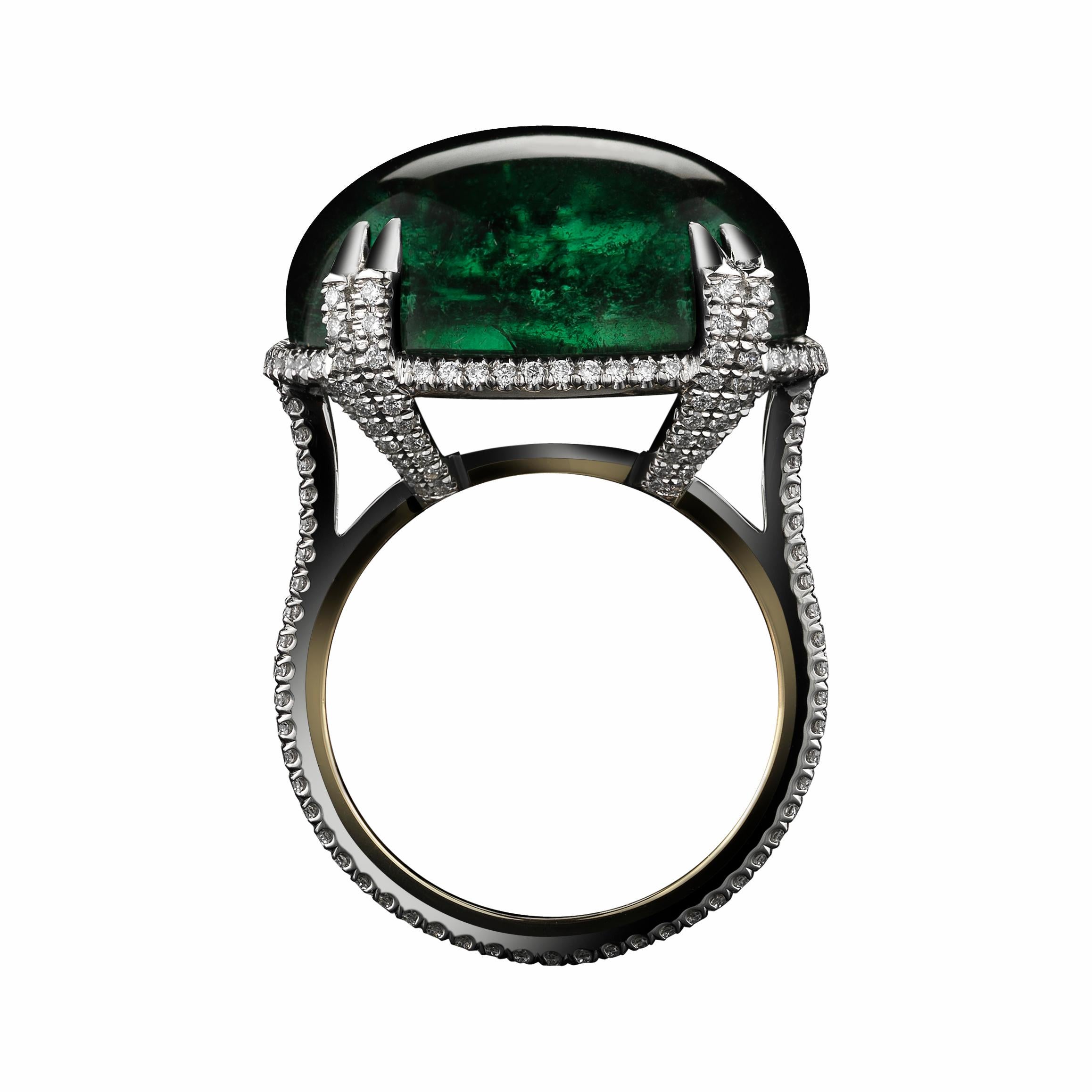 Alexandra Mor Oval Cabochon Green-Tourmaline Diamond Ring For Sale