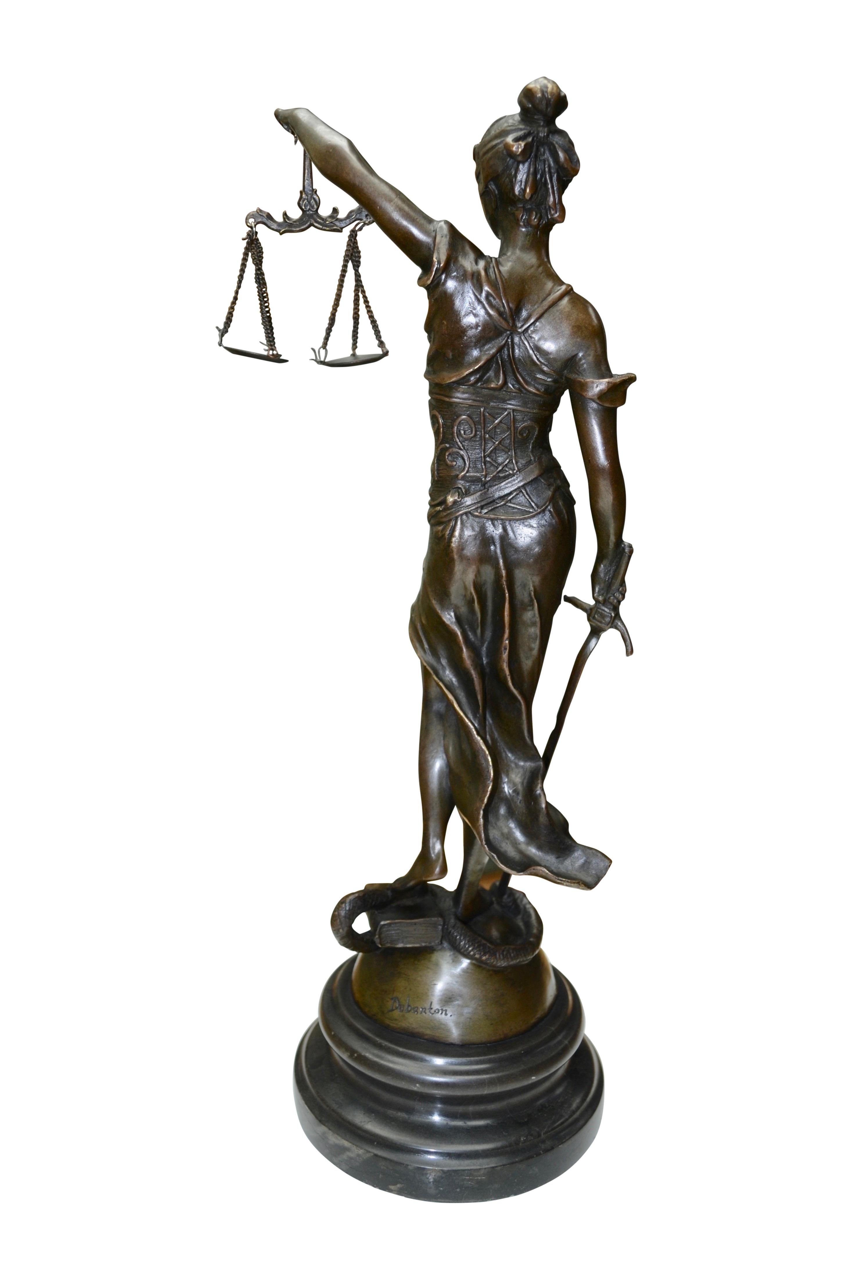 Art Deco Allegorical  Bronze  Statue Depicting Lady Justice Signed Dubanton