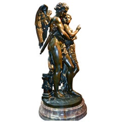 Antique Allegorical Figurative Bronze Statue Titled "La Reprimande" by J. J. Salmson